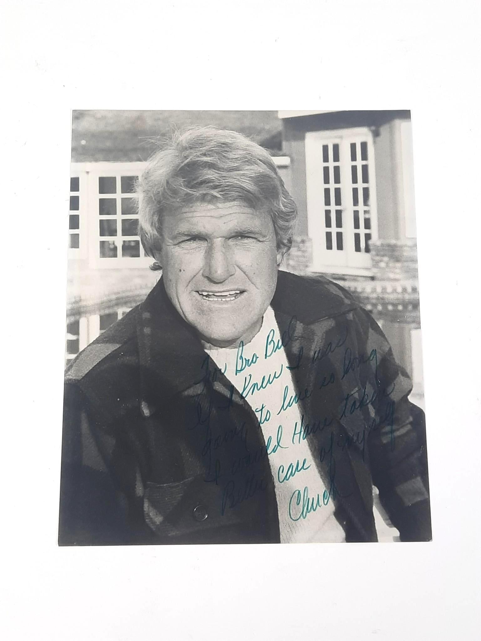 Charles "Chuck" Napier Autograph to William "Bill" Sanderson (1 of 2)