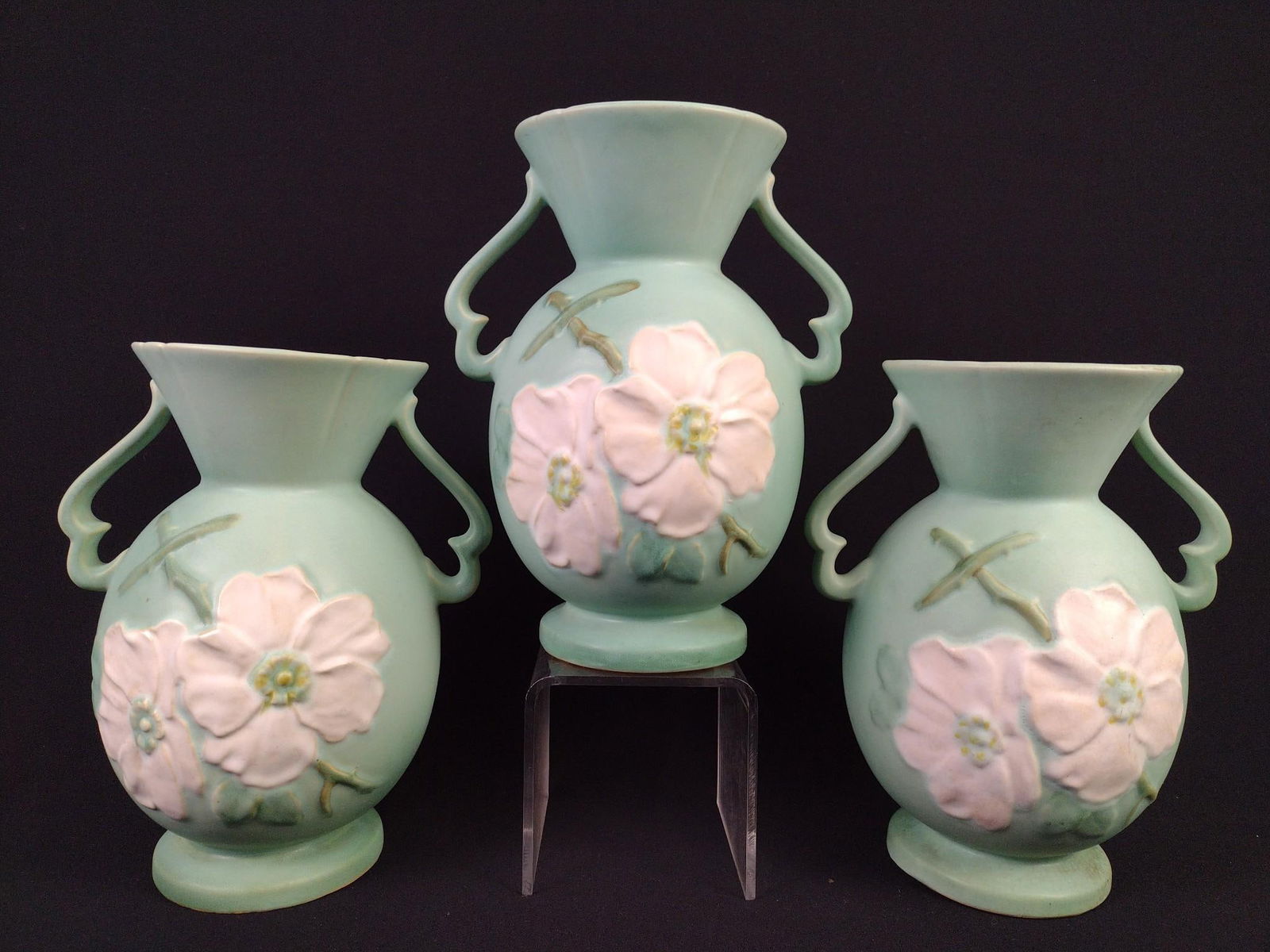 3 Weller Wild Rose Handled Vases (1 of 4)
