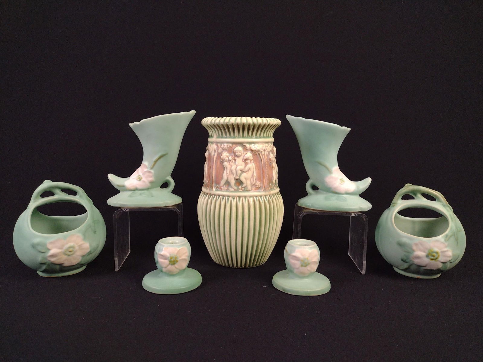 6 Pcs Weller Wild Rose and Roseville Donatello Vase (1 of 11)