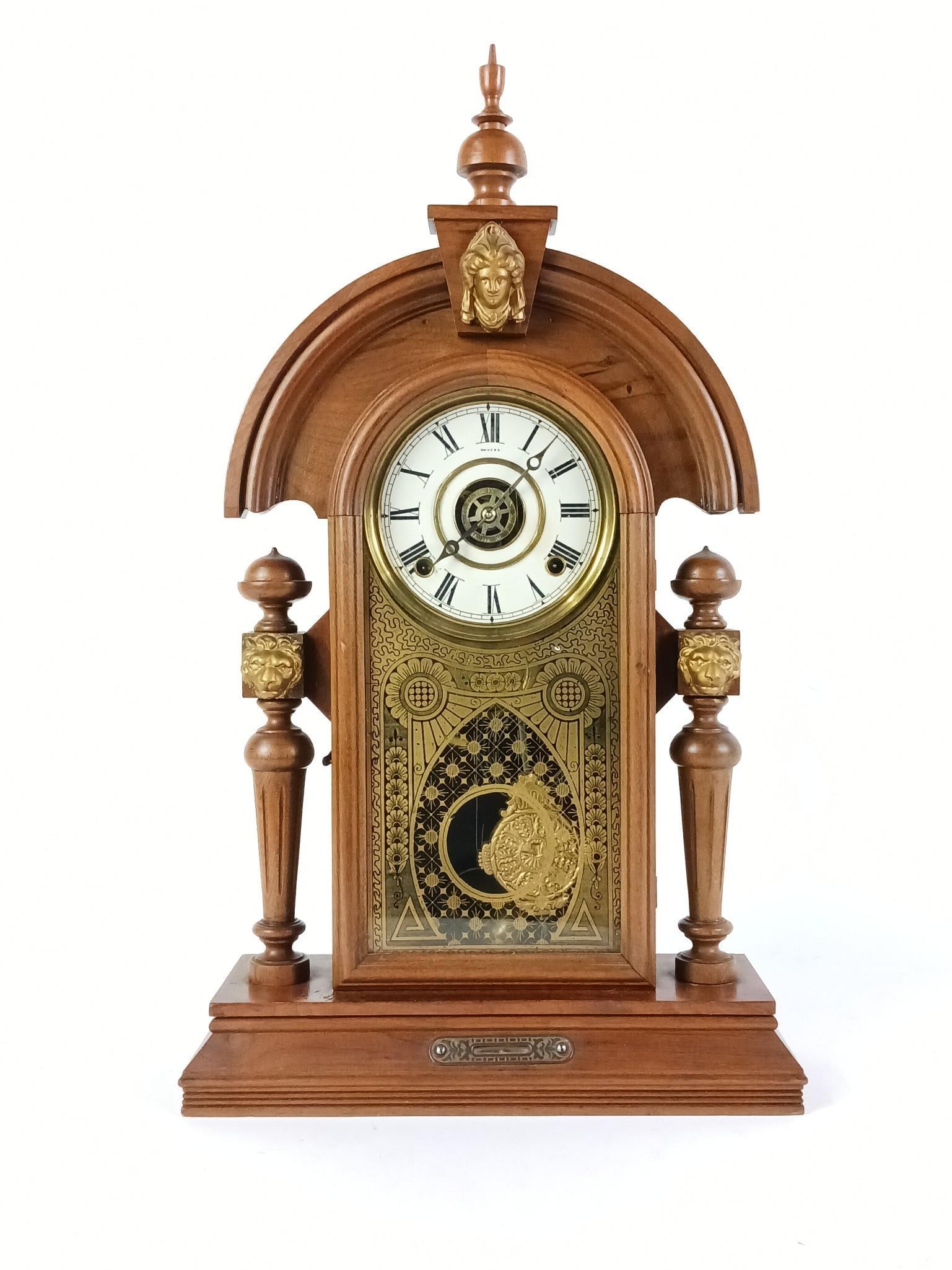 Vintage Mantle Clock with Figural Mounts (1 of 6)