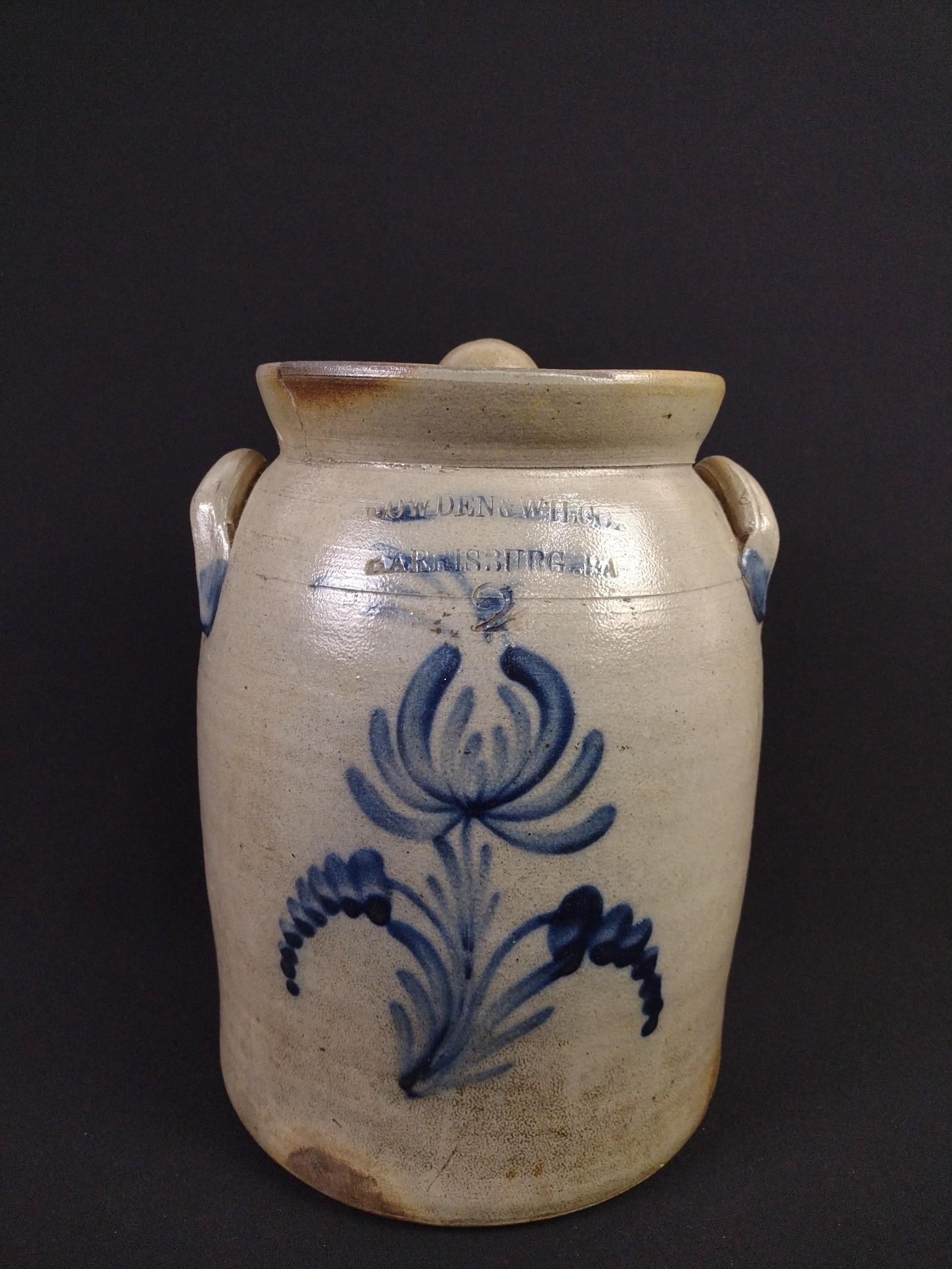 Cowden and Wilcox Cobalt Decorated Crock with Lid (1 of 7)