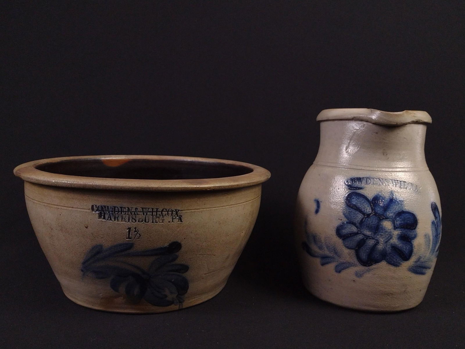 2 Pcs Paint Decorated Cowden and Wilcox Stoneware (1 of 13)