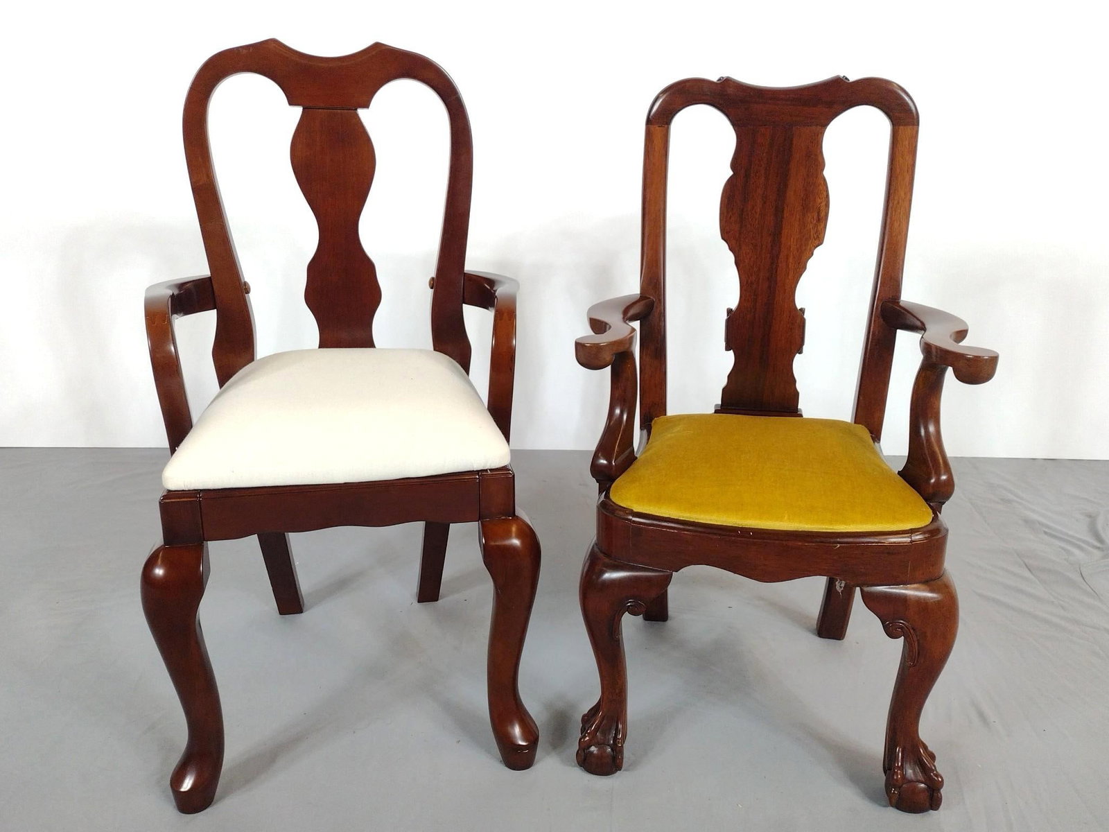 Two Queen Anne Style Childs Chairs Incl The Bombay Company: NOT ELIGIBLE FOR IN-HOUSE SHIPPING. 15-1/2" to 16" wide X 12" to 13" deep X 26-1/2" to 28" high.