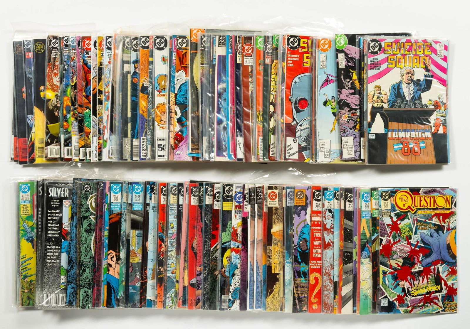 Approx. 130 Misc. DC Comics: Titles include The Question; Suicide Squad; JLA; and others. Includes #1 and keys. Average condition VF.