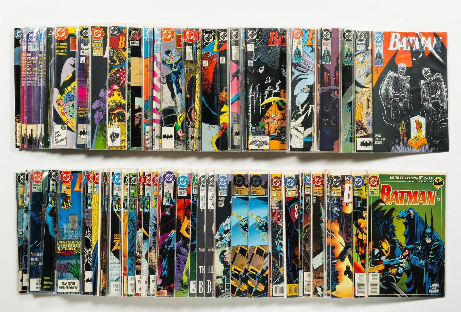Approx. 120 Batman Original Series Comics: Batman Original Series. Includes issue 500, Nightfall; Death in the Family; and many other keys. Average condition VF.