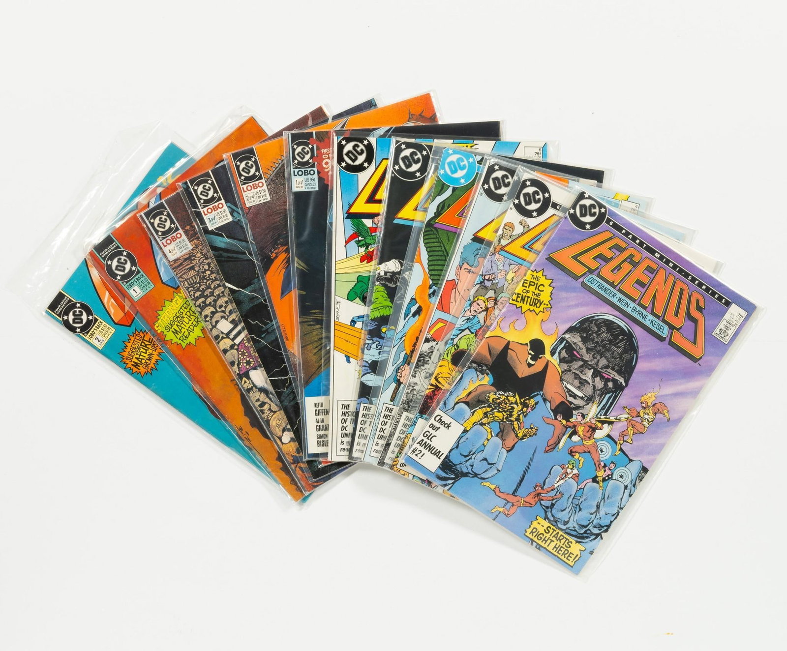 12 Legends & Lobo Comics: DC Legends mini series, complete. Original Lobo mini series, complete. Includes keys. Average condition VF.