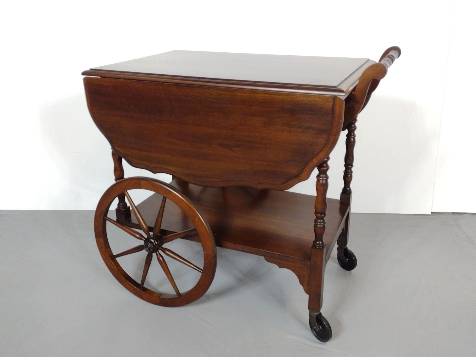 Drop Side Tea Cart: NOT ELIGIBLE FOR IN-HOUSE SHIPPING. Open 38", closed 18-1/2" wide X 30" deep X 27" high.