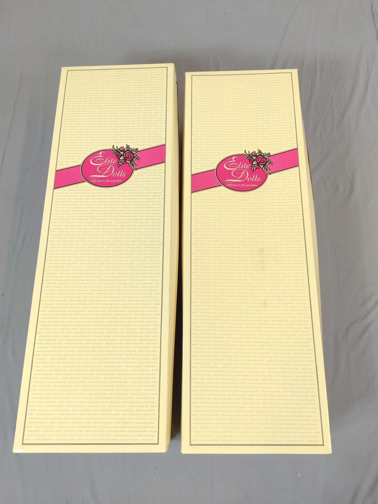 2 Elite Dolls incl Arabella and Sebastian: NOT ELIGIBLE FOR IN-HOUSE SHIPPING. Includes 1.) Sebastian. Limited edition number 264 / 600. Certificate of authenticity included. Certified by Christine Orange. 2.) Arabella. Limited edition number 
