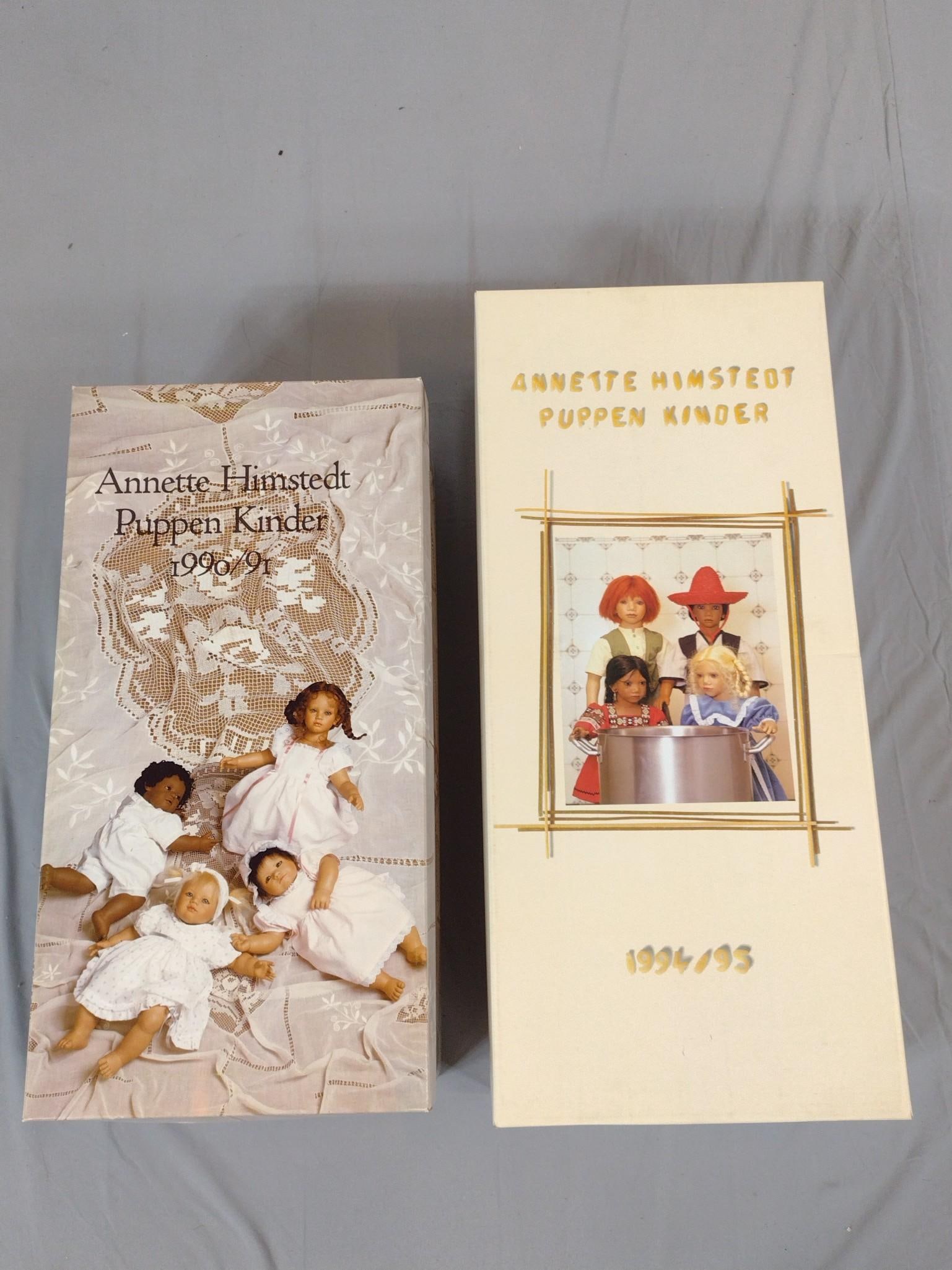 2 Annette Himstedt Dolls incl Alke and Annchen: NOT ELIGIBLE FOR IN-HOUSE SHIPPING. Includes 1.) Annchen - Puppet Kinder 1990/91. Original box and certificate of authenticity included. 21" high. 2.) Alke- Puppet Kinder 1994-95. Original box and cer