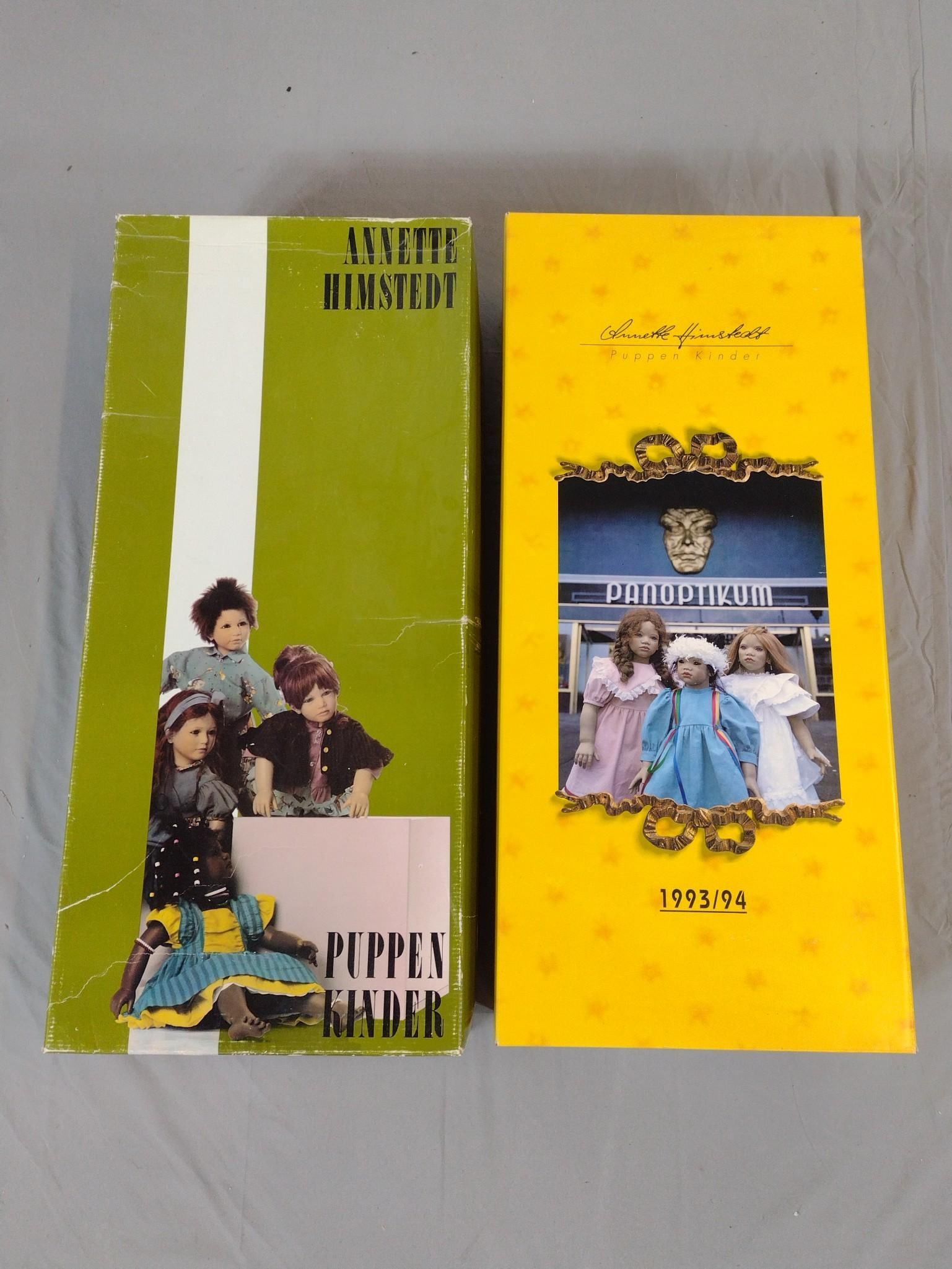 2 Annette Himstedt Dolls incl Tara and Ayoka: NOT ELIGIBLE FOR IN-HOUSE SHIPPING. Includes 1.) Tara - Puppet Kinder 1993/94. Original box and certificate of authenticity included. 26" high. 2.) Ayoka- Puppet Kinder. Original box and certificate o