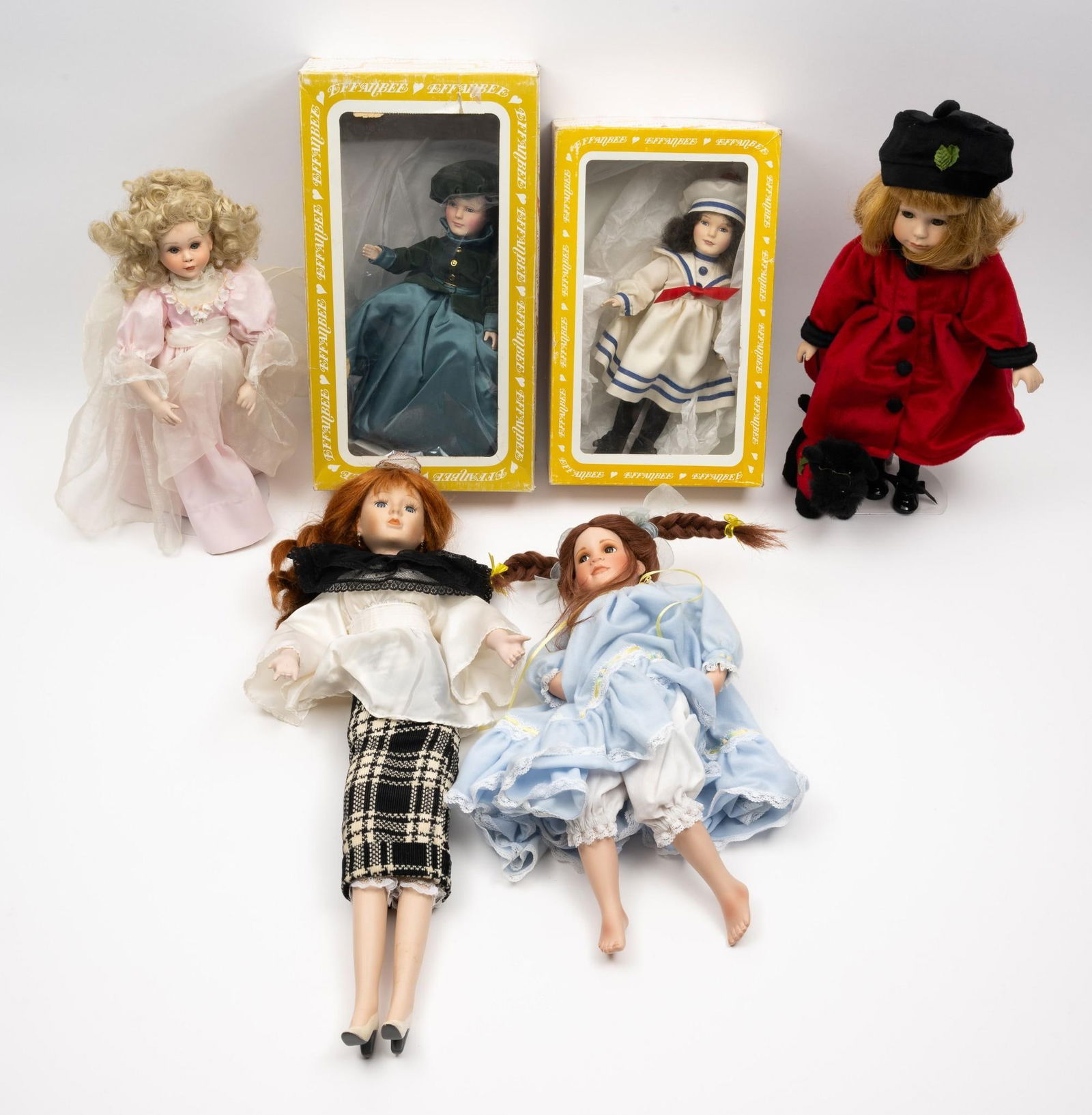 6 Dolls incl Effanbee: Also includes Avon and Limited Edition Julie's. 11" to 23" high. 2 Effanbee dolls with original box.