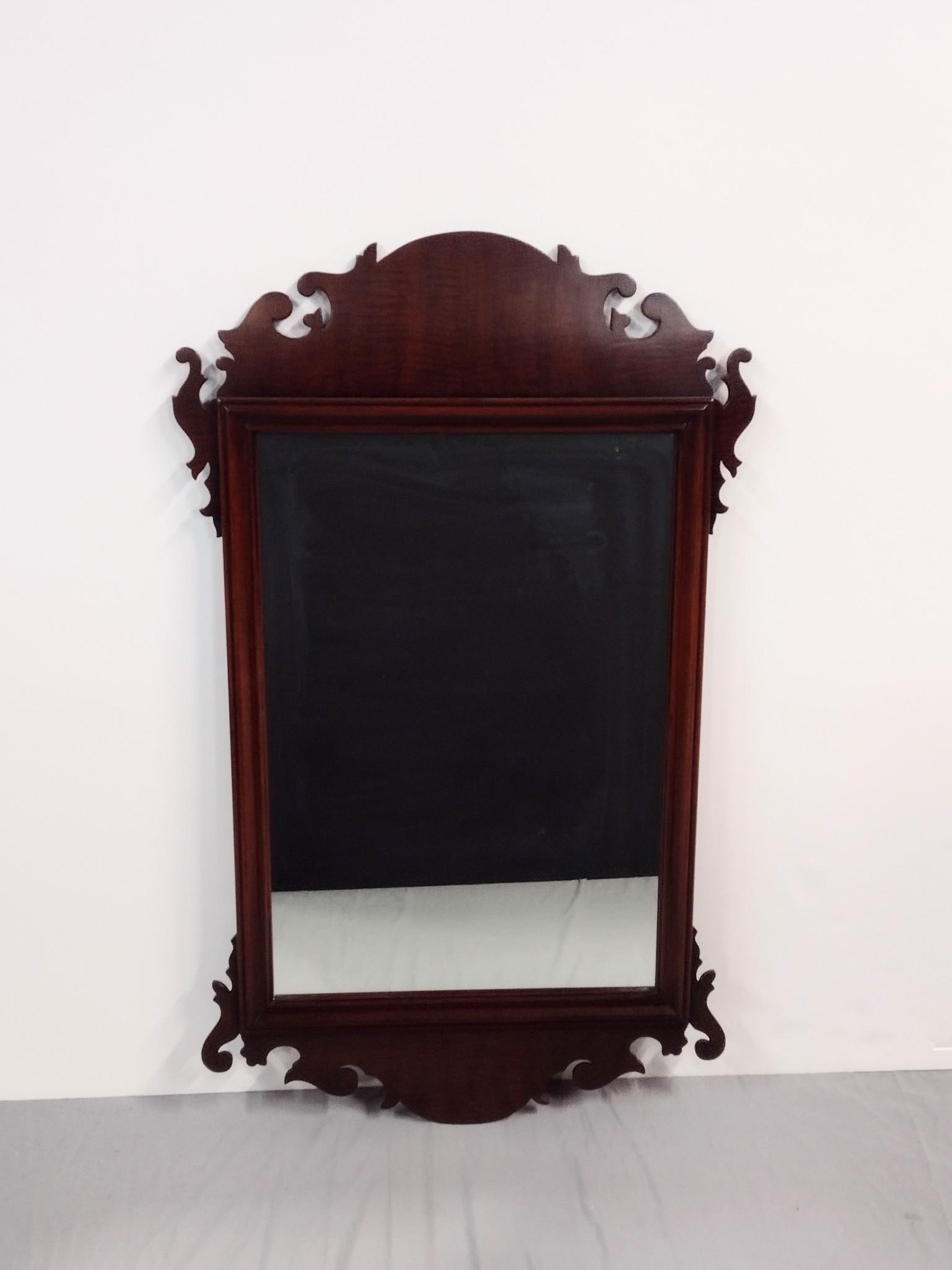 Vintage Chippendale Style Mirror: NOT ELIGIBLE FOR IN-HOUSE SHIPPING. Overall with frame 39-1/4" high x 23-1/2" wide.
