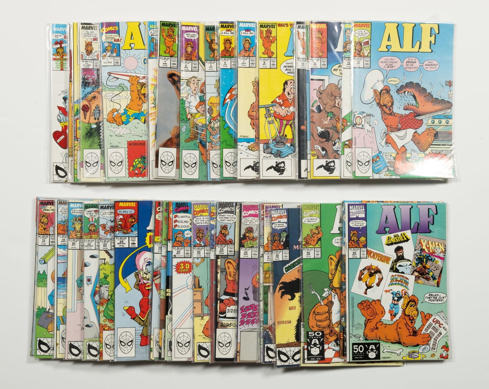 Approx. 50 Alf Comics: Approximately 50 Alf comics. Published by Marvel late 1980s. Includes #1. Incomplete run. Average condition is VF.