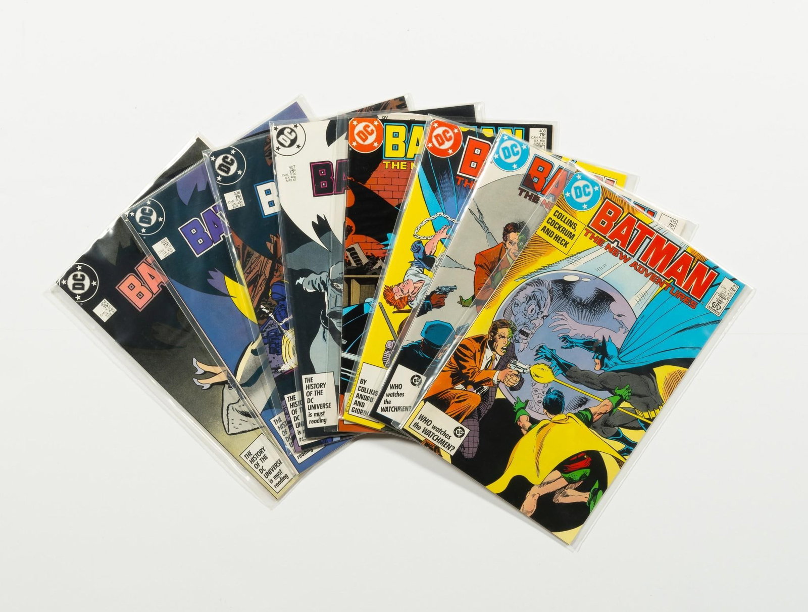 8 DC Comics Batman Keys: Includes Batman 404-407, year 1; issues 408-411, New Adventures. Average condition VF.