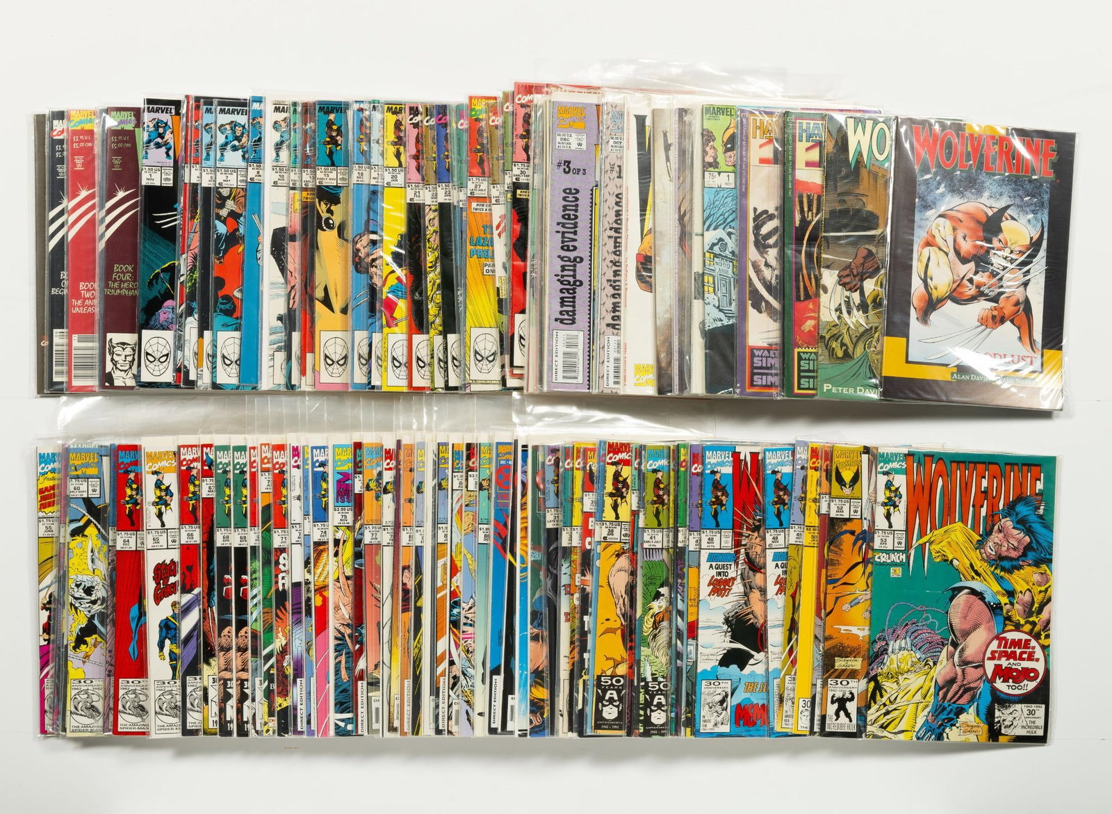 Approx. 120 Wolverine Comics: Approx. 120 Wolverine Comics. Includes original solo series with keys. Number 1, 88, and others. Also includes prestige and mini series. Average condition is VF.