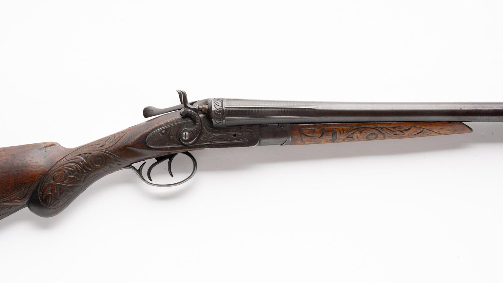 Vntage Wilmont Arms Co. (Belgium) Side-by-Side Double Shotgun, 12 Gauge: Serial Number: N/S Design: Wilmont Arms Co. was a trade name of Henry Pieper & Co. of Liege, Belgium. NOTE: This is a 19th Century piece with Damascus barrels, not suitable for use with modern shells.