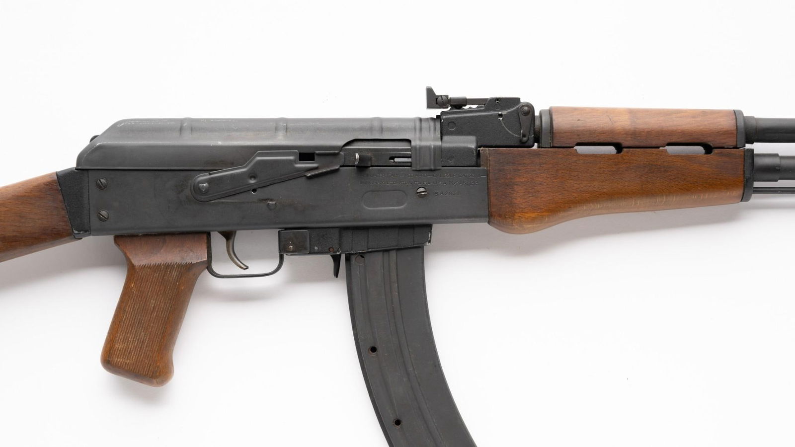 AK47 Style Semi Auto Rifle (Model AP80), Caliber .22lr.: Serial Number: SA2830 Design: This piece is a .22 caliber version of the world-famous AK47. On the right side of the stamped steel receiver appears "Armi Jager Italy, Model AP80-Cal. .22lr, Cat. 2344.
