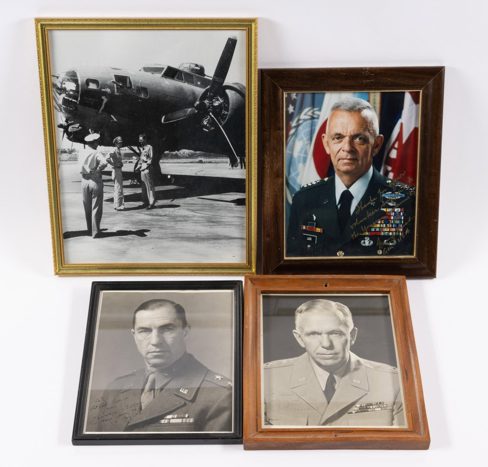 4 Framed Military Autographed Photos: Includes General Gary Luck, General George C. Marshall, Major General Leven Allen, and one illegible.
