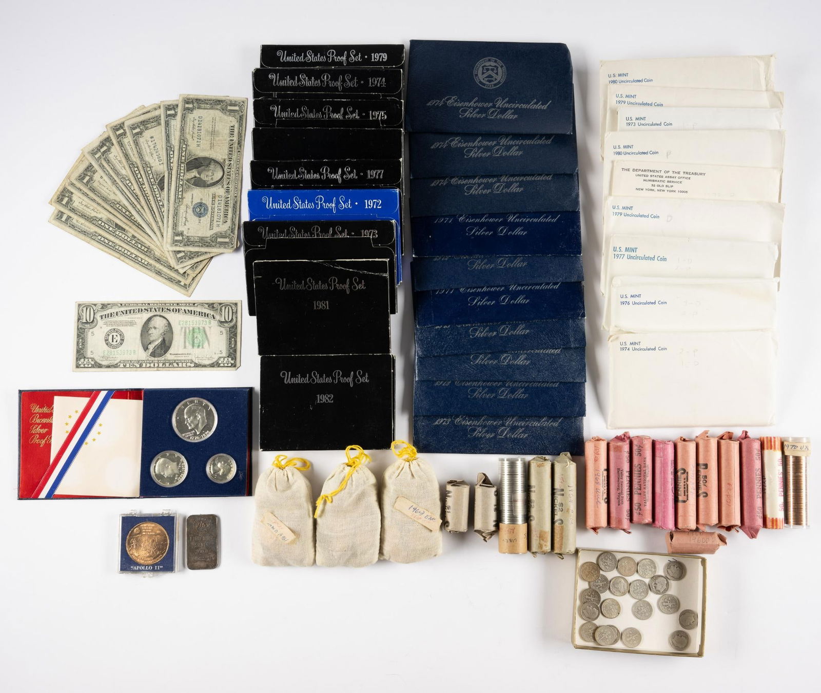 Silver Eisenhower Dollars, Silver Certificate Dollar Bills, Mint Sets (1 of 6)