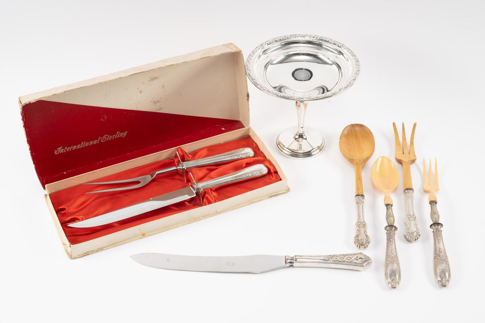 7 Sterling Handled Serving Pcs. & Sterling Weighted Compote Bowl (1 of 9)