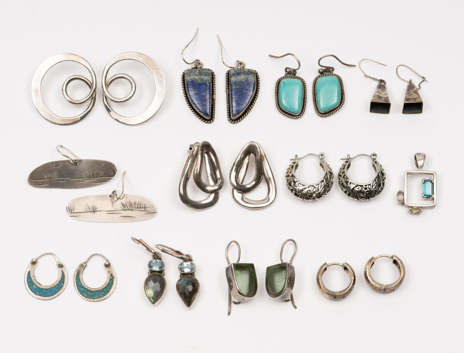 11 Pairs Silver Earrings & Pendant (1 of 4)