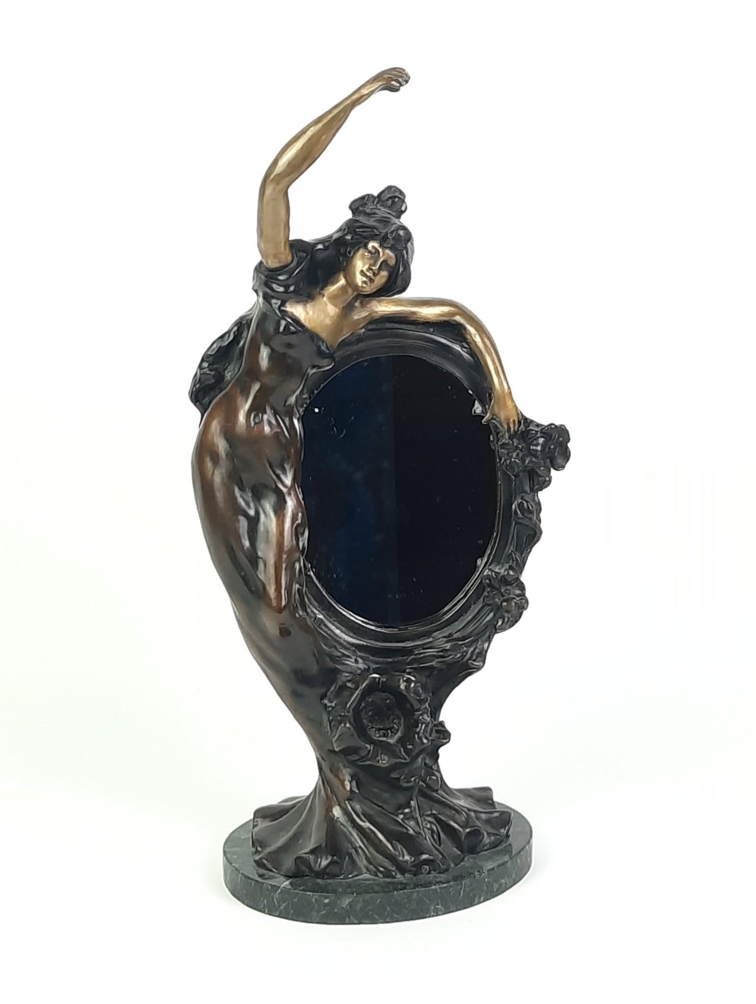 Cold Painted 1902 Moreau Art Nouveau Bronze Mirror (1 of 3)