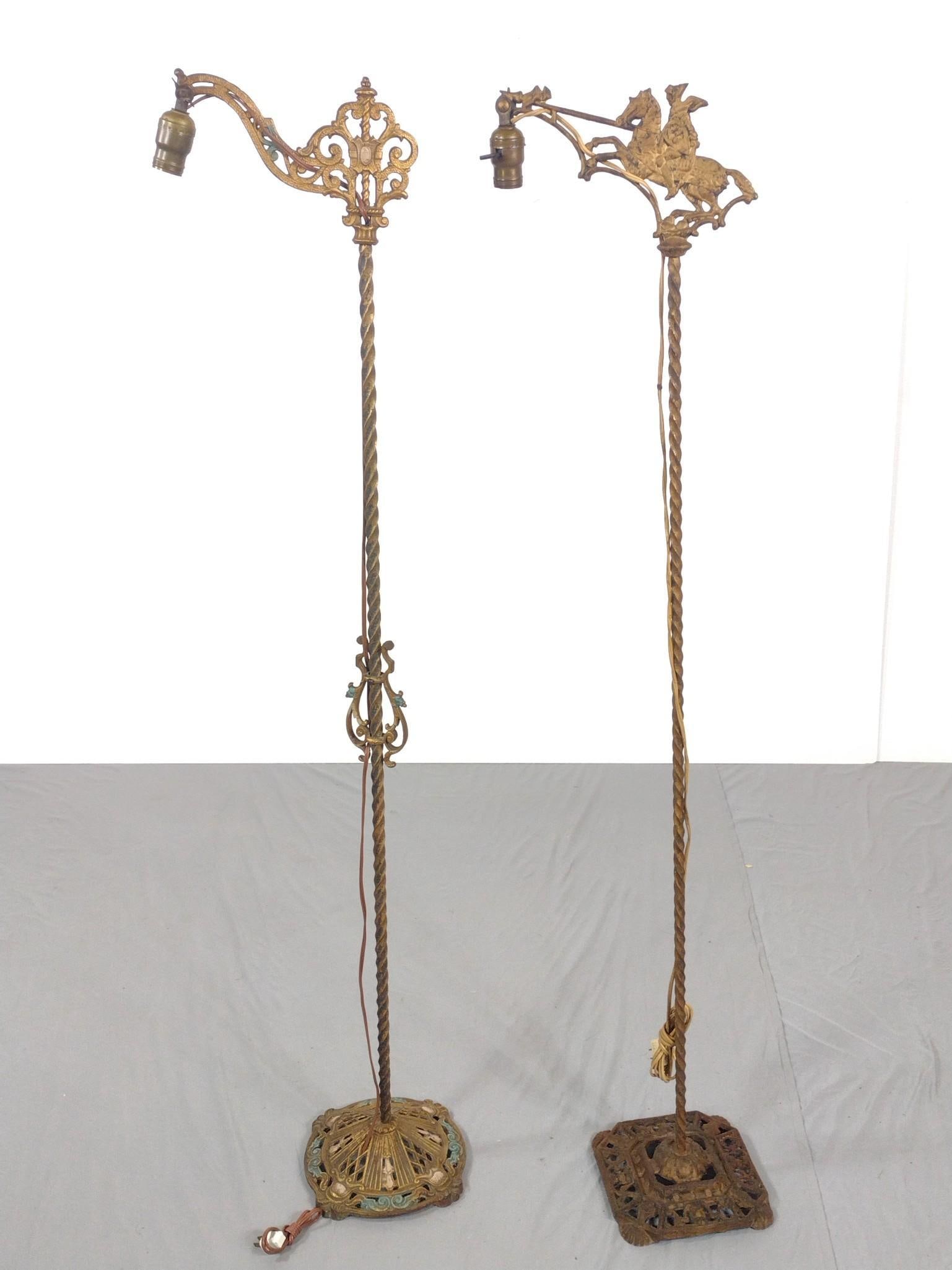 2 Antique Twist Pole Bridge Arm Metal Floor Lamps (1 of 7)