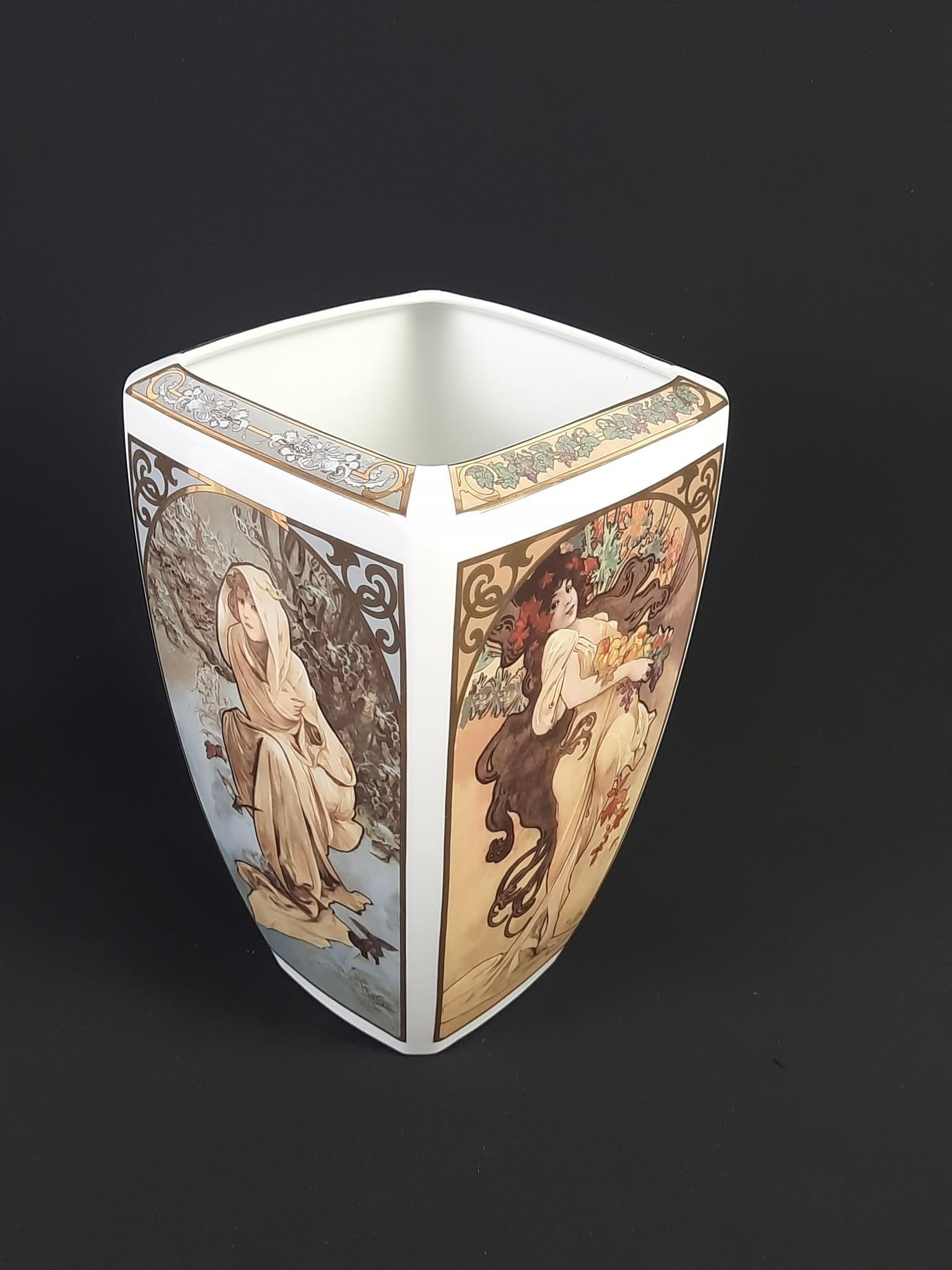 Goebel Mucha Ltd Ed Vase: Edition number 1109 / 1500. 7-3/4" wide x 7-3/4" deep x 12-1/2" high.