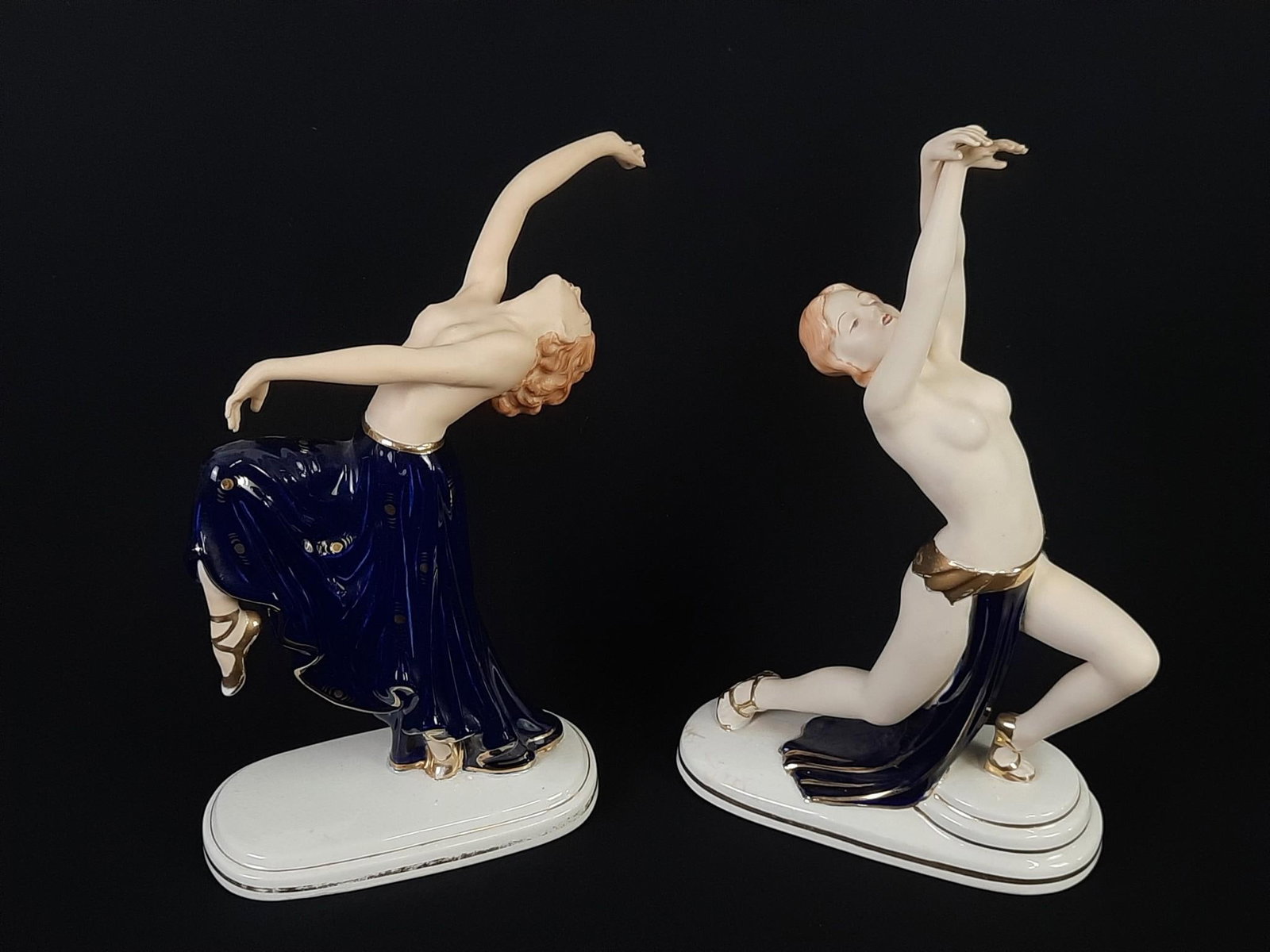 2 Moriyama Female Dancer Figurines: 11-1/4" to 12-3/4" high.