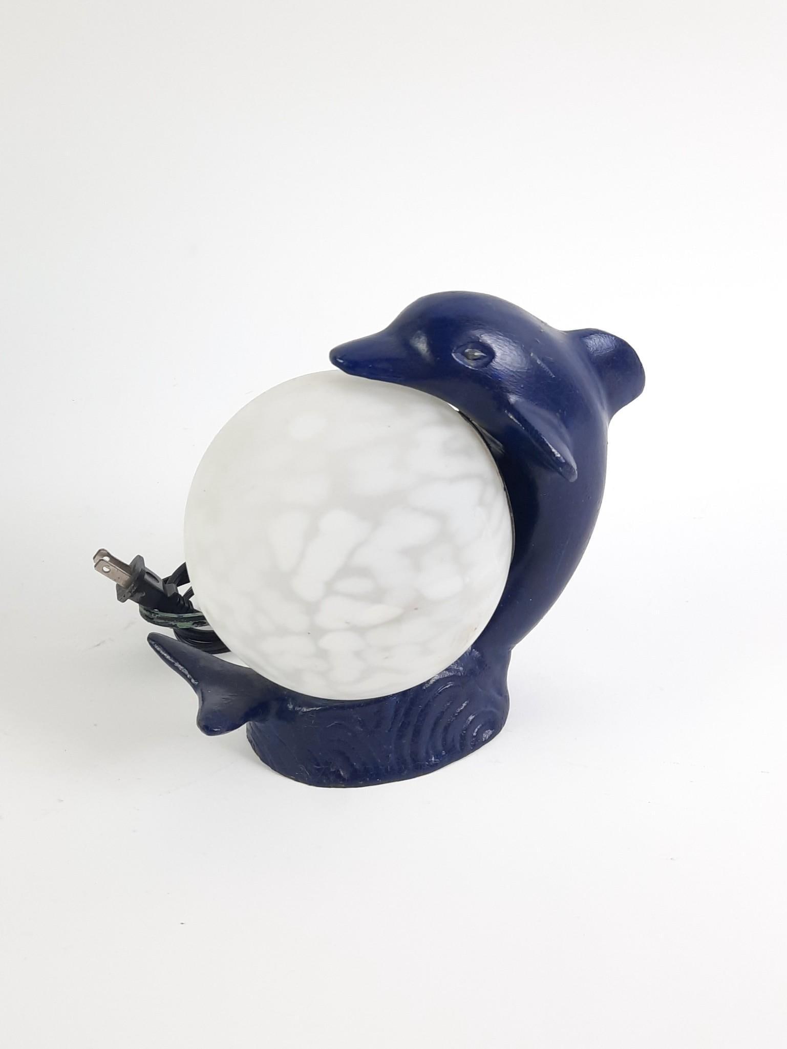 Cast Dolphin Lamp with Glass Shade (1 of 3)