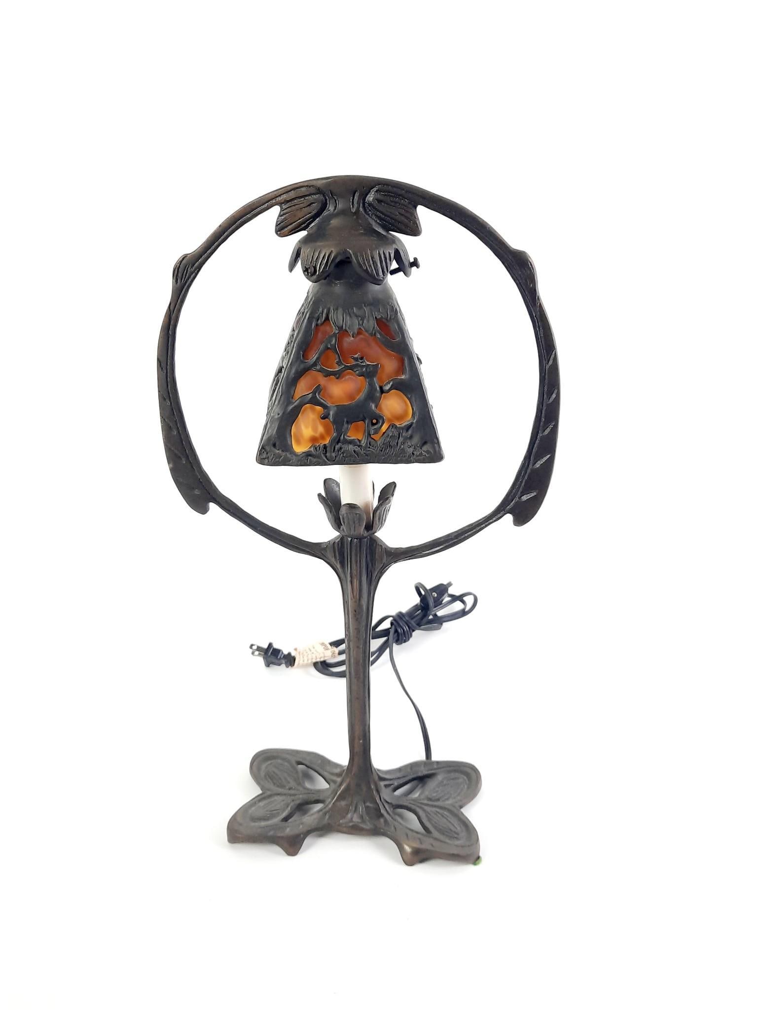 Art Nouveau Table Lamp with Amber Glass Shade (1 of 3)