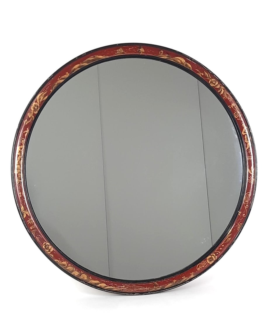 Red and Black Lacquer Asian Style Mirror (1 of 4)