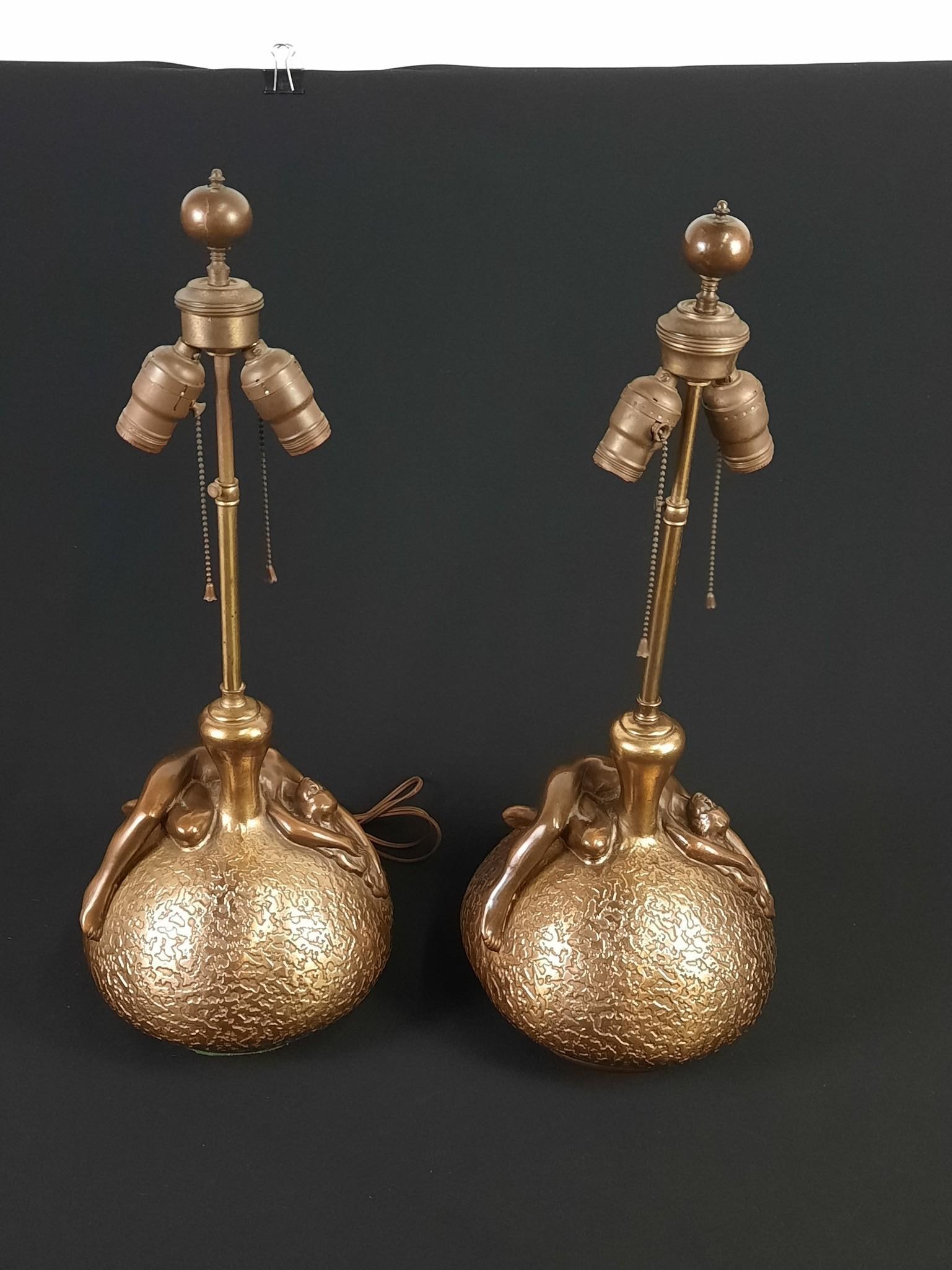 Pair of Olive Kooken Bronze Nude Sculpture Lamps: NOT ELIGIBLE FOR IN-HOUSE SHIPPING. 24-1/2" high x 10" wide.