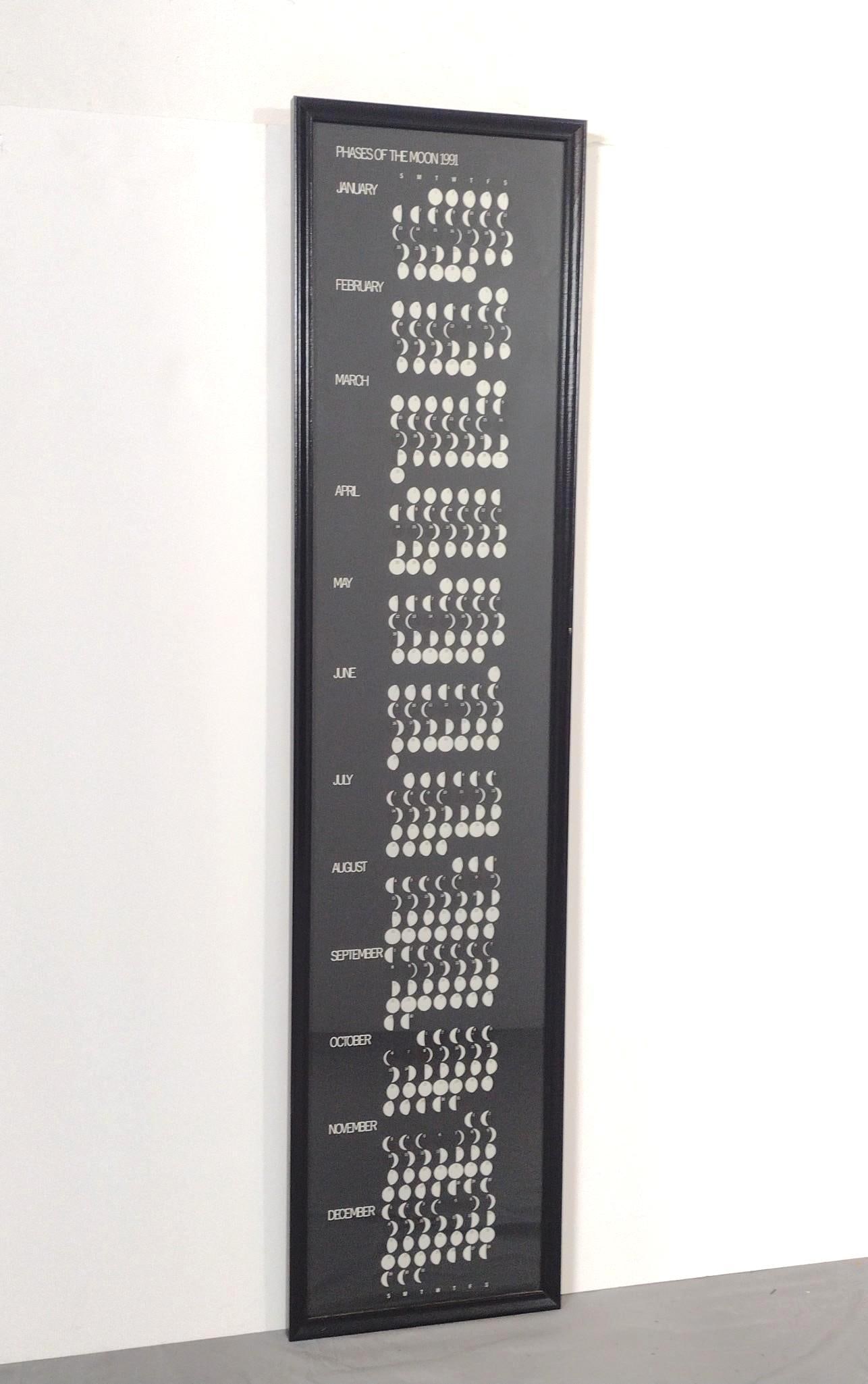 1991 Phases of the Moon Print: NOT ELIGIBLE FOR IN-HOUSE SHIPPING. Sight: 47-1/2" high x 10-1/4" wide. Overall with frame: 49" high x 11-3/4" wide.