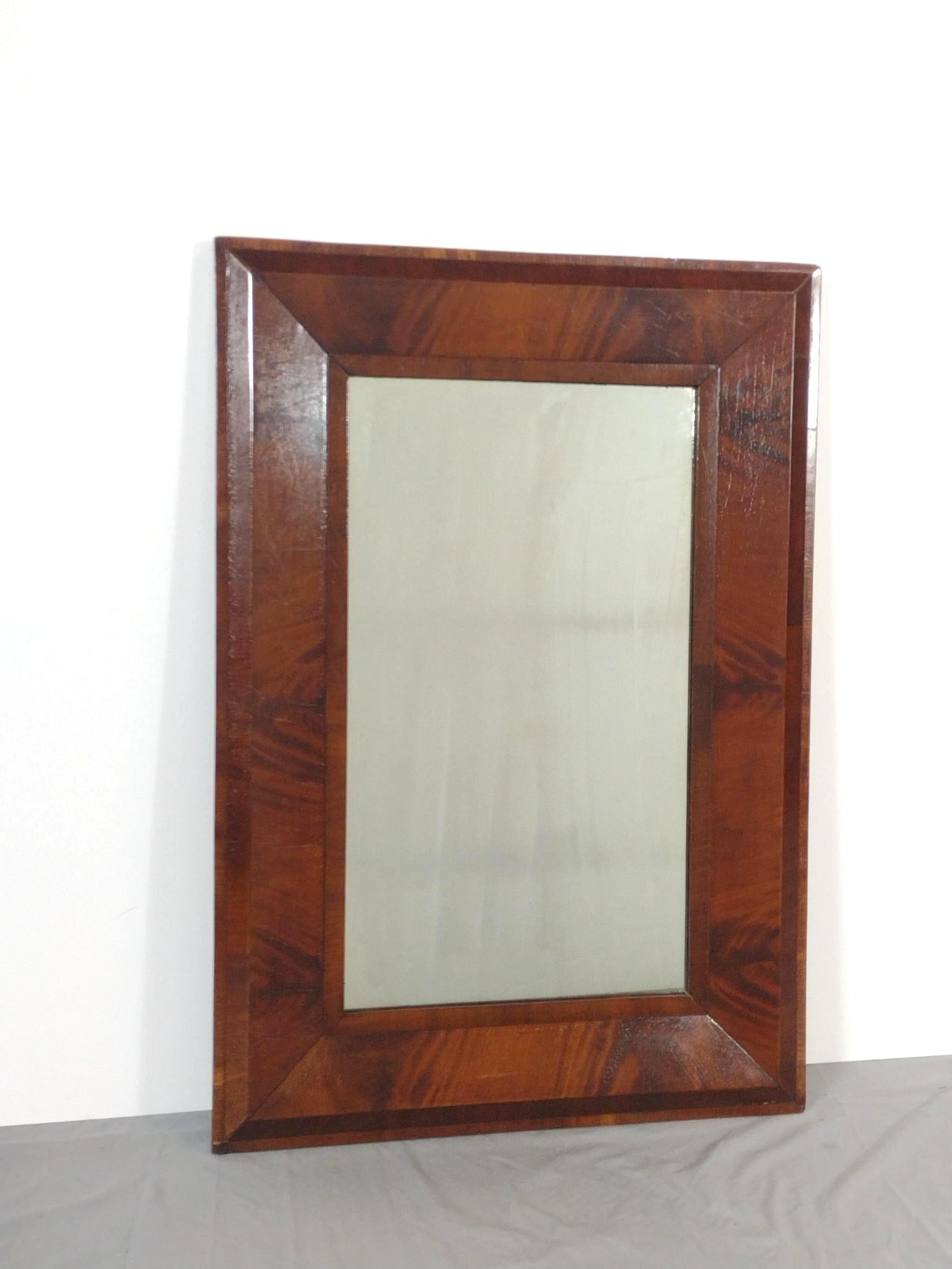 Antique Wood Mirror: NOT ELIGIBLE FOR IN-HOUSE SHIPPING. Overall with frame: 36-1/4" high x 25" wide. Some finish losses to frame.