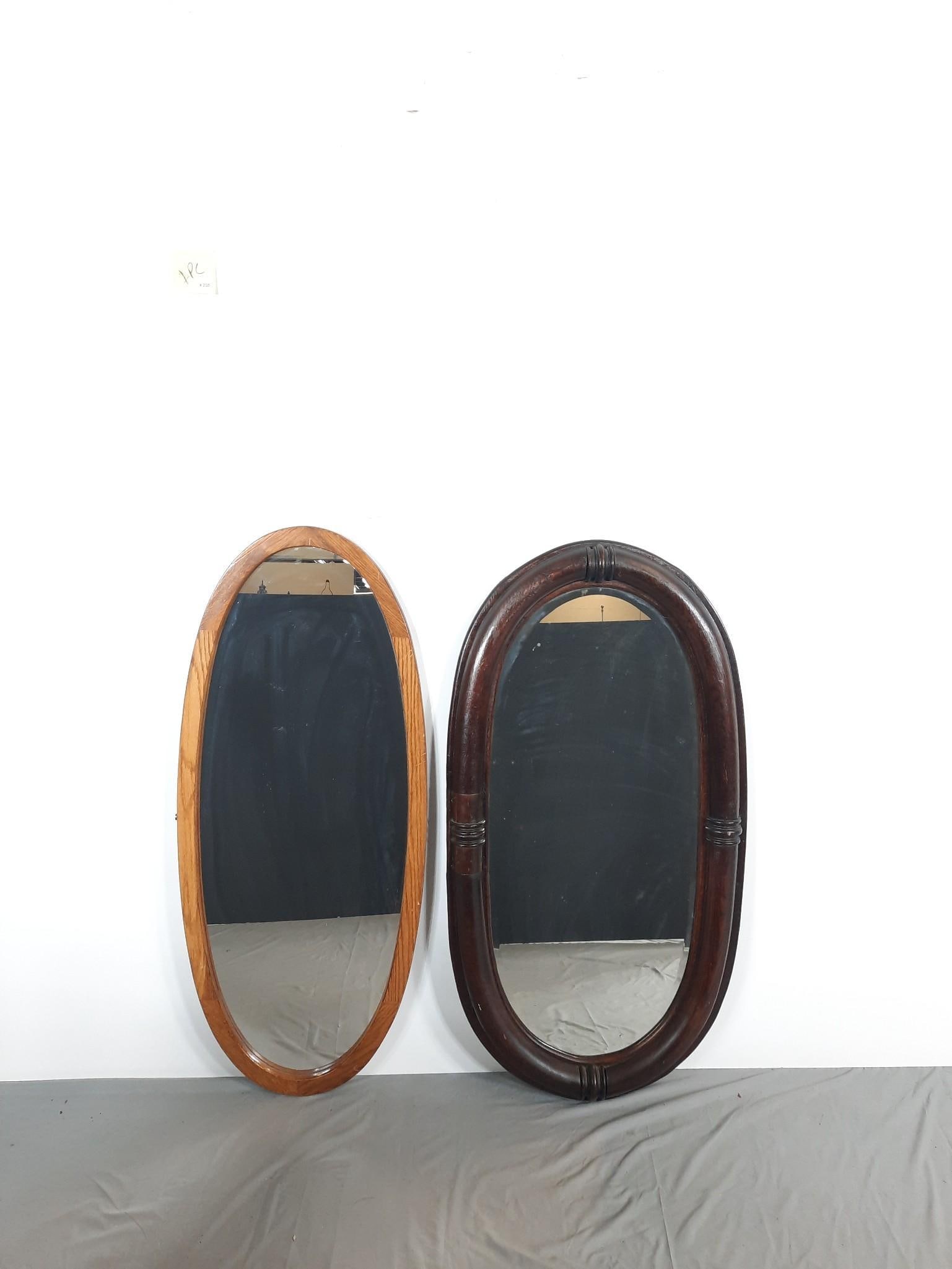 2 Wood Framed Mirrors: NOT ELIGIBLE FOR IN-HOUSE SHIPPING. Modern and antique. 20" x 48" and 25" x 47".