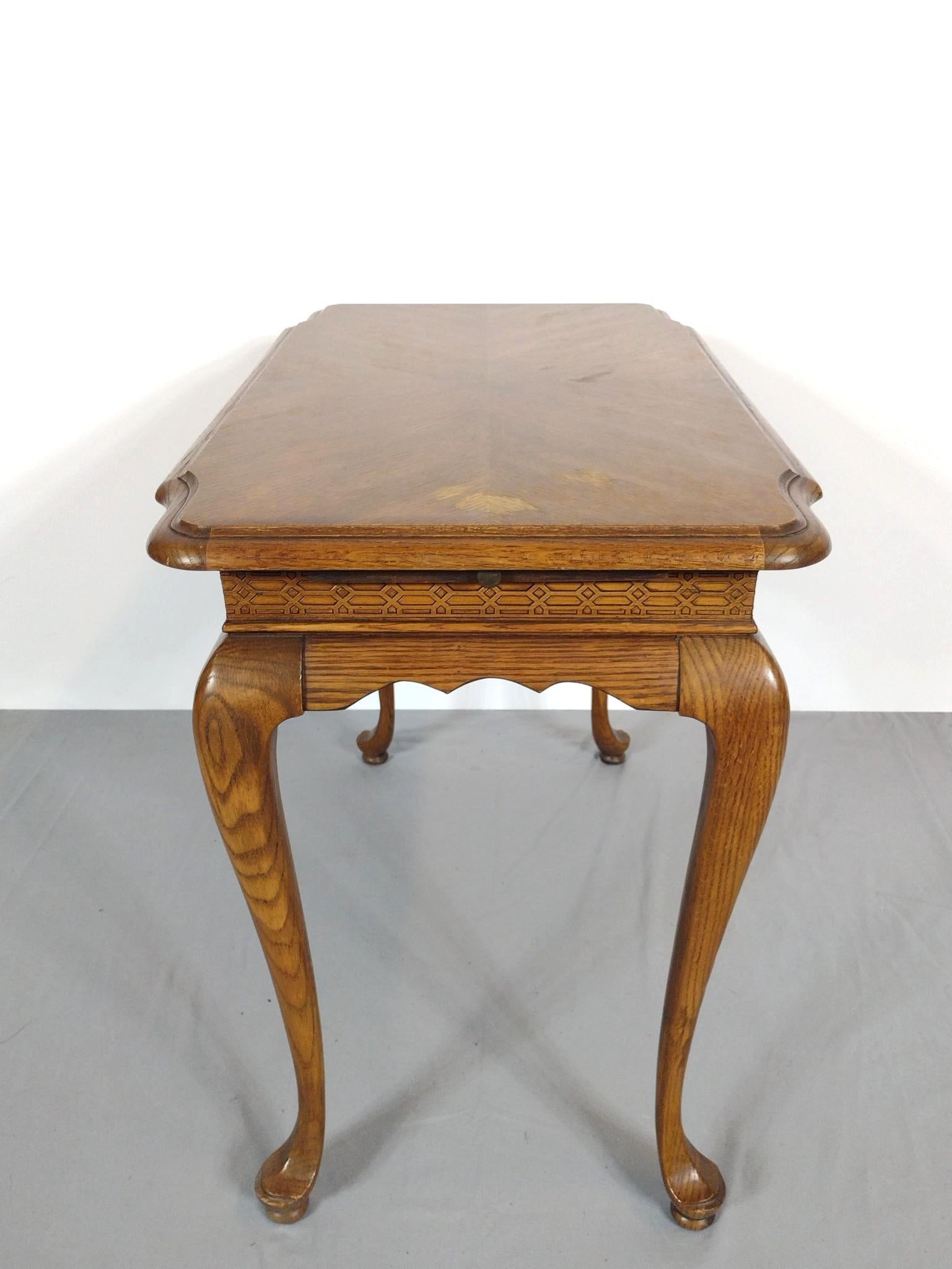 End Table With Pullouts: NOT ELIGIBLE FOR IN-HOUSE SHIPPING. 19" wide X 32" deep X 26" high. Top has finish loss.