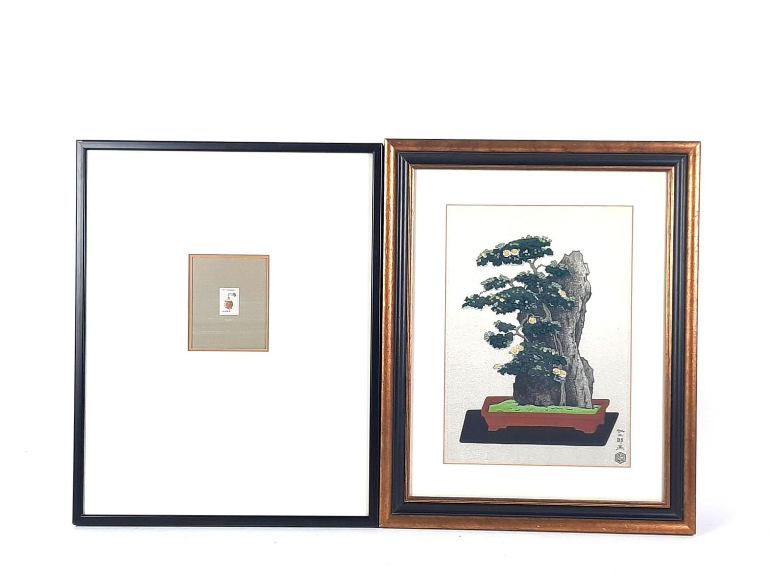 Framed Asian Woodblock Print & Stamp (1 of 4)