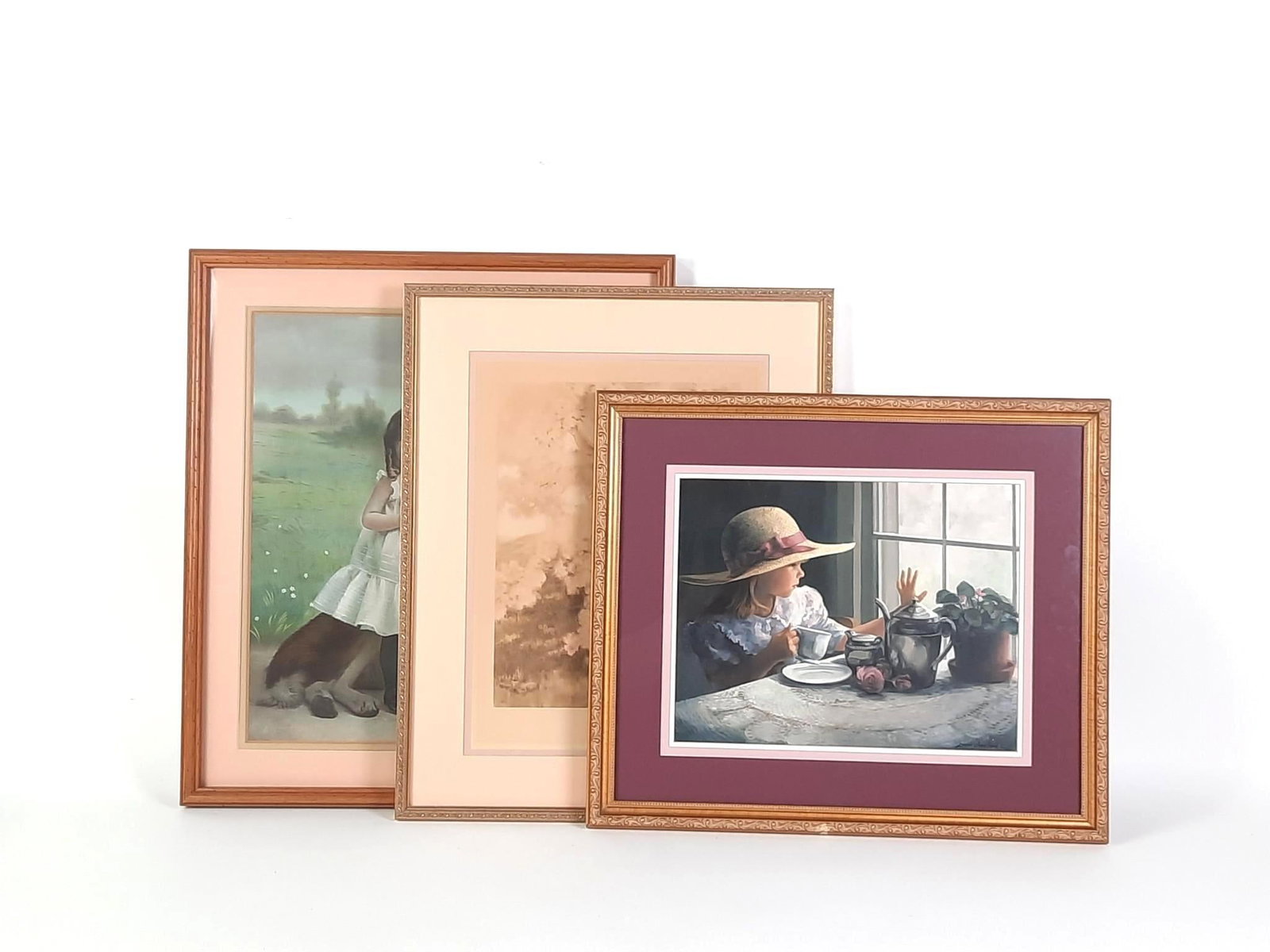 3 Vintage Prints with Children: NOT ELIGIBLE FOR IN-HOUSE SHIPPING. Overall with frames: 17-3/4" to 23-1/4" high x 17-1/2" to 21" wide. Some wear consistent with age and use.