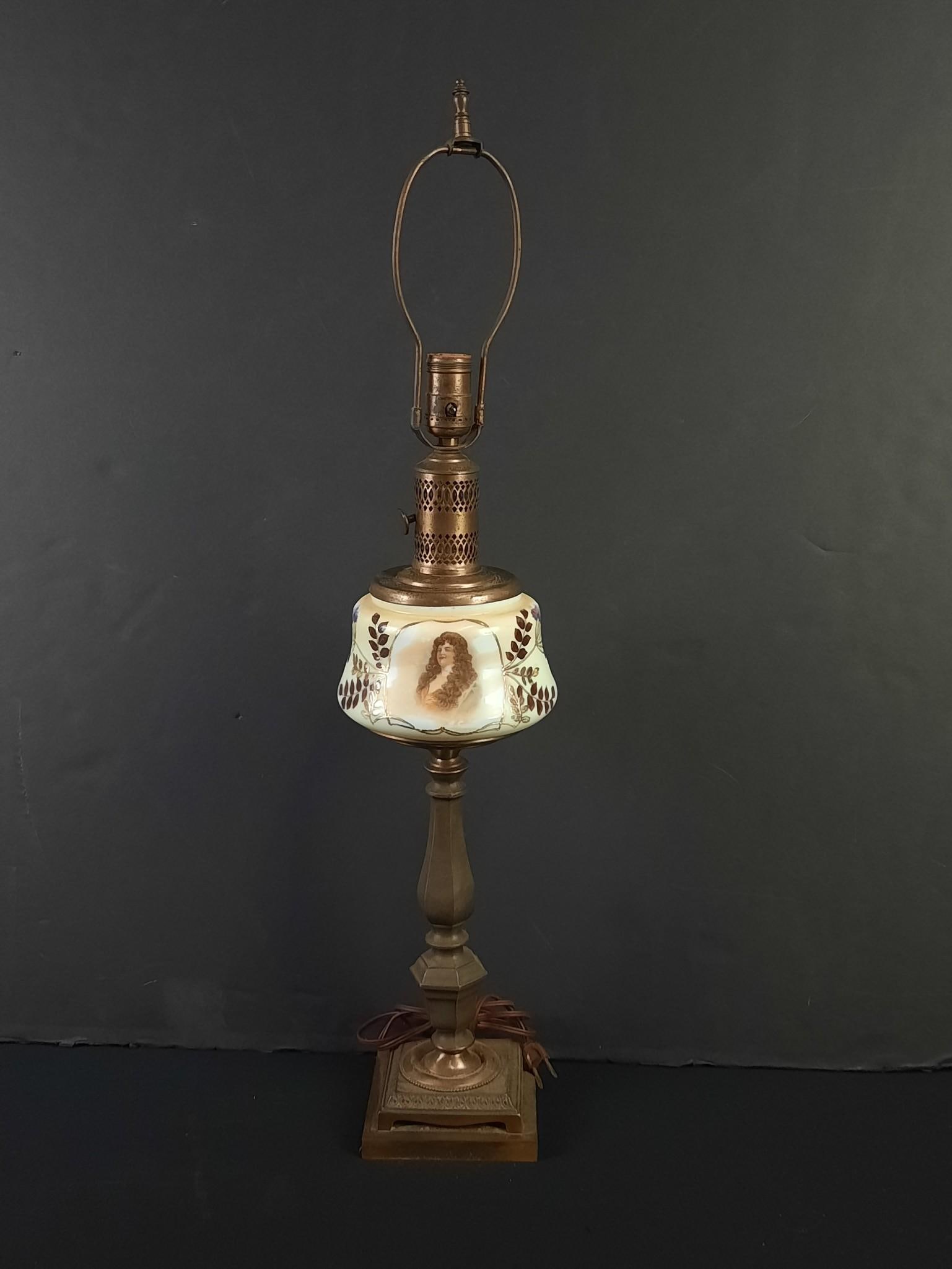 Antique Hand Painted and Brass Table Lamp (1 of 2)