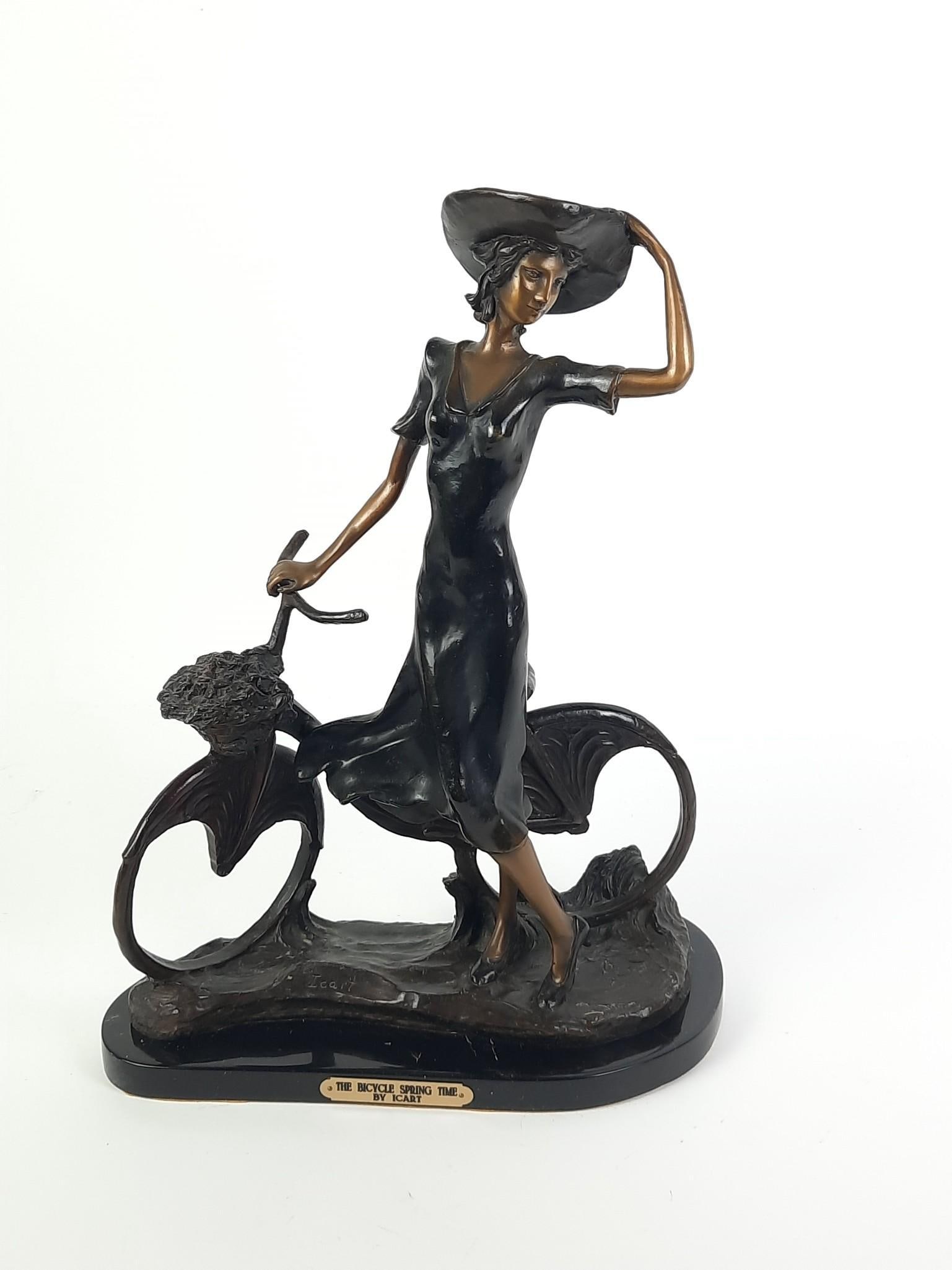After Icart "The Bicycle Spring Time" Bronze Sculpture (1 of 4)