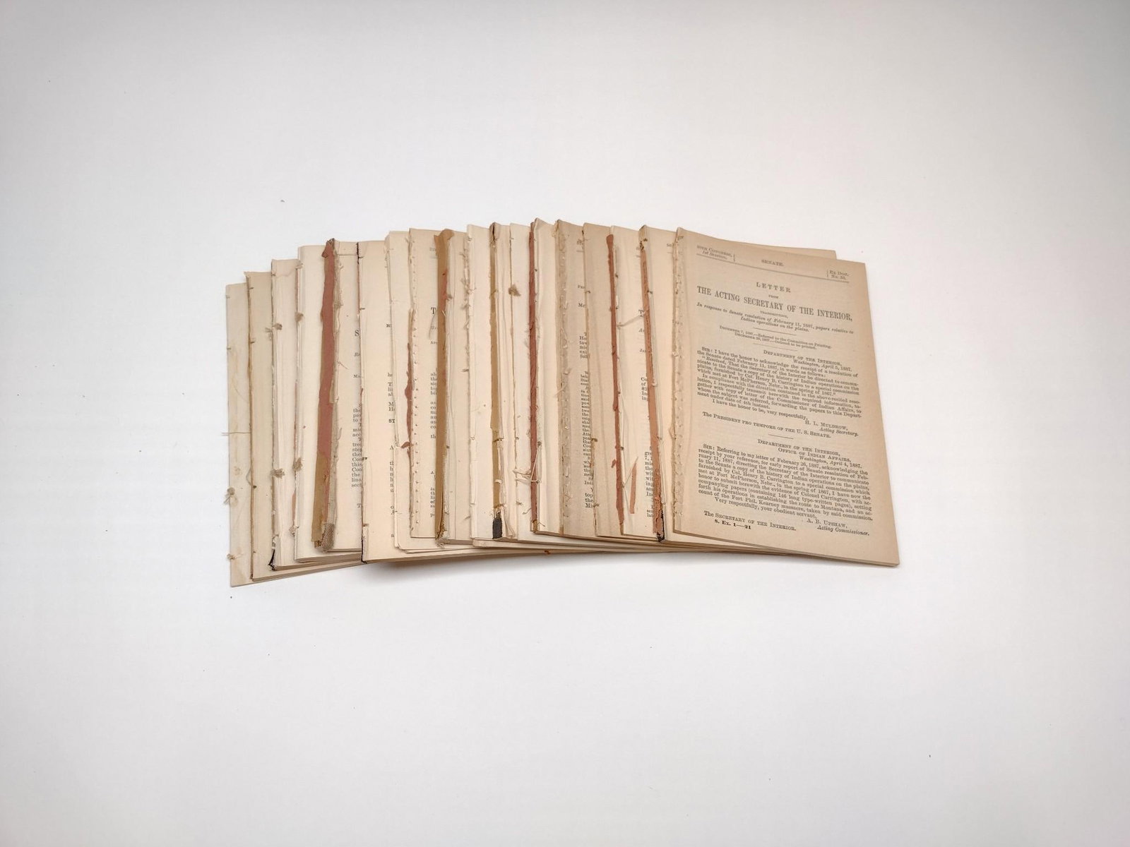 20 Congressional Reports Regarding Native Americans: Reports include "Claims of the Choctaw Nation" (1876); "Indian Operations on the Plains" (1887); "Samuel J. Brown" (1900); "Indians of the Standing Rock Agency" (1892); and more. Losses consistent wit