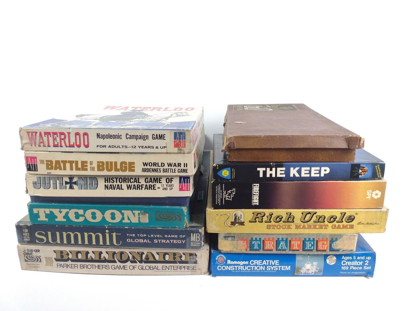 12 Vintage Games incl Military / Strategy: Includes Battle of the Bulge, Summit, Billionaire, The Keep, and more. Wear consistent with age and use.