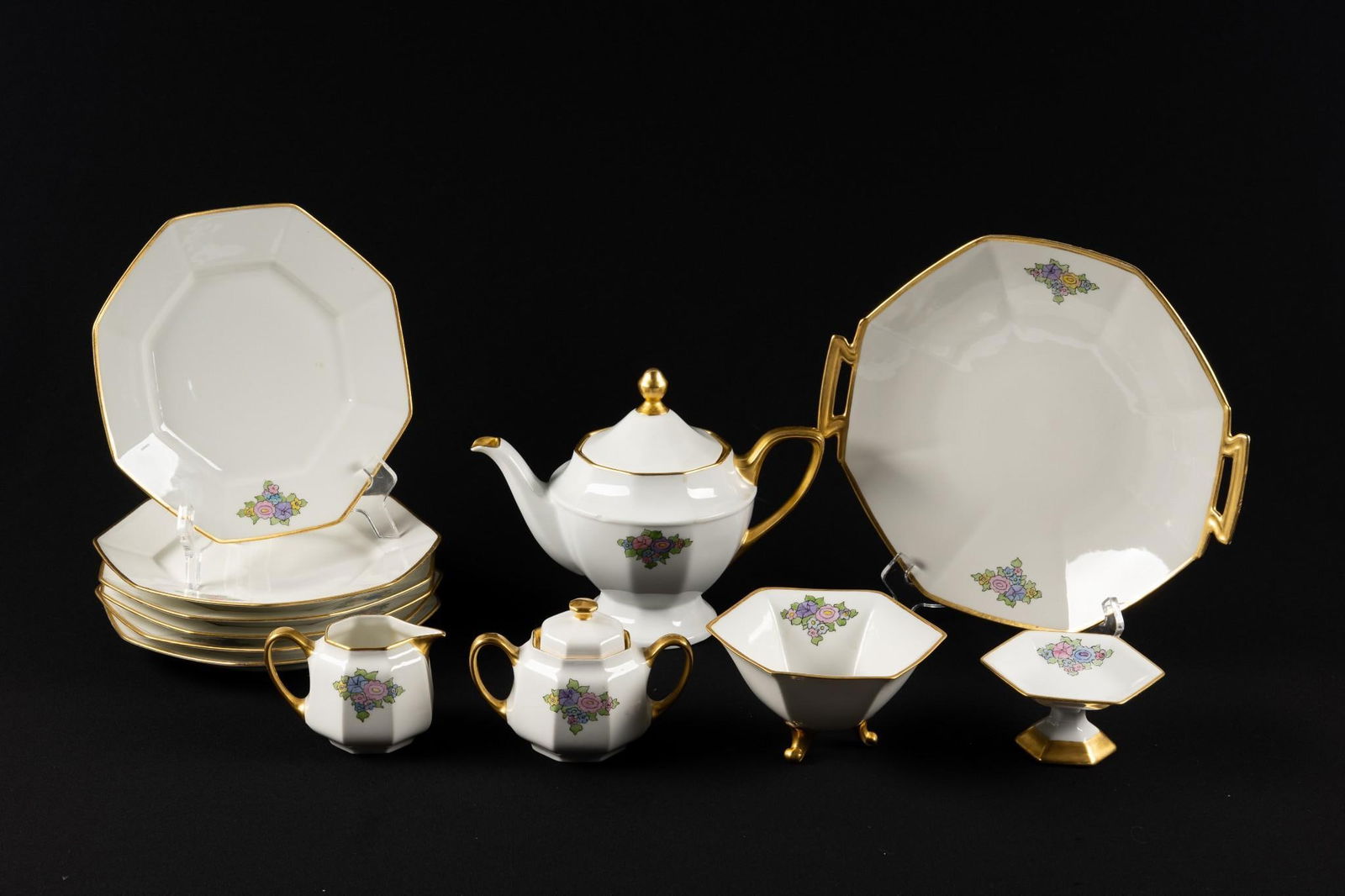 12 Pc Limoges Floral Octagonal Luncheon Set (1 of 7)