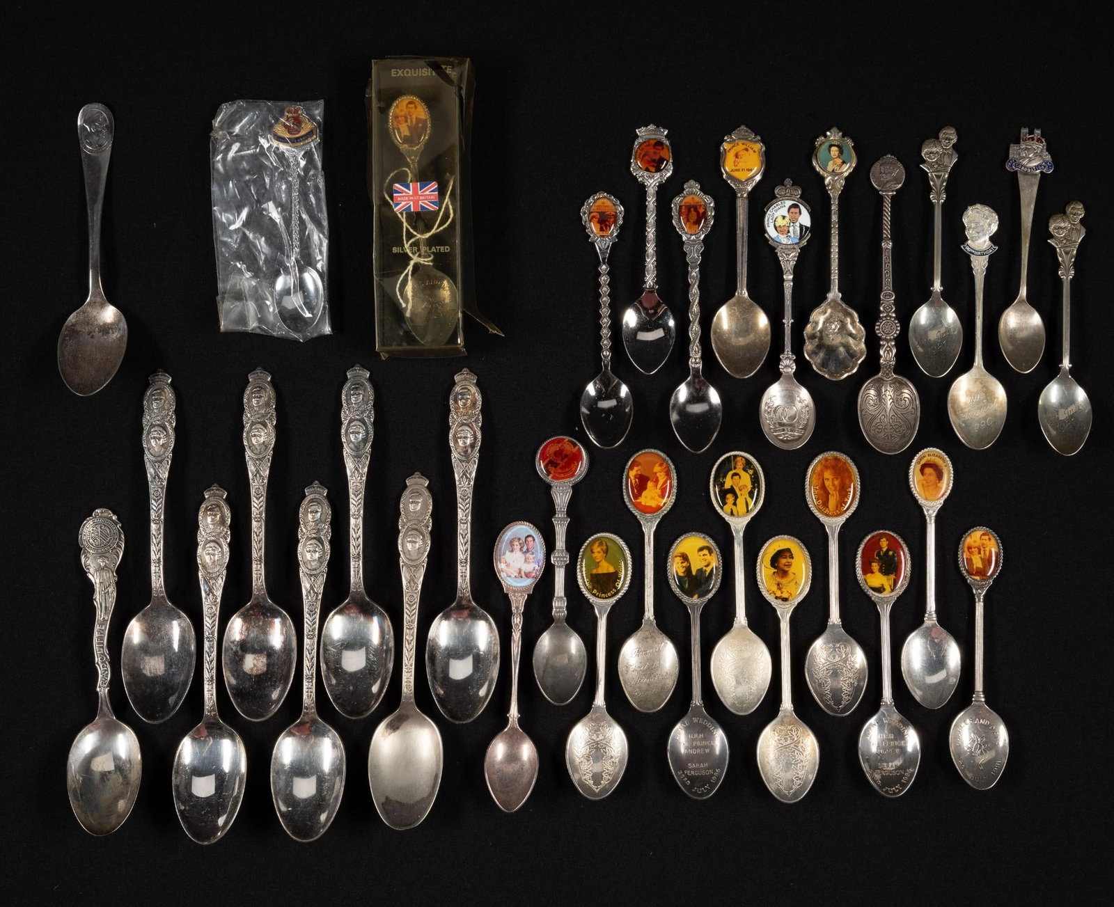33 Royal Commemorative Souvenir Spoons: Includes two sterling, 1.3 ozt.