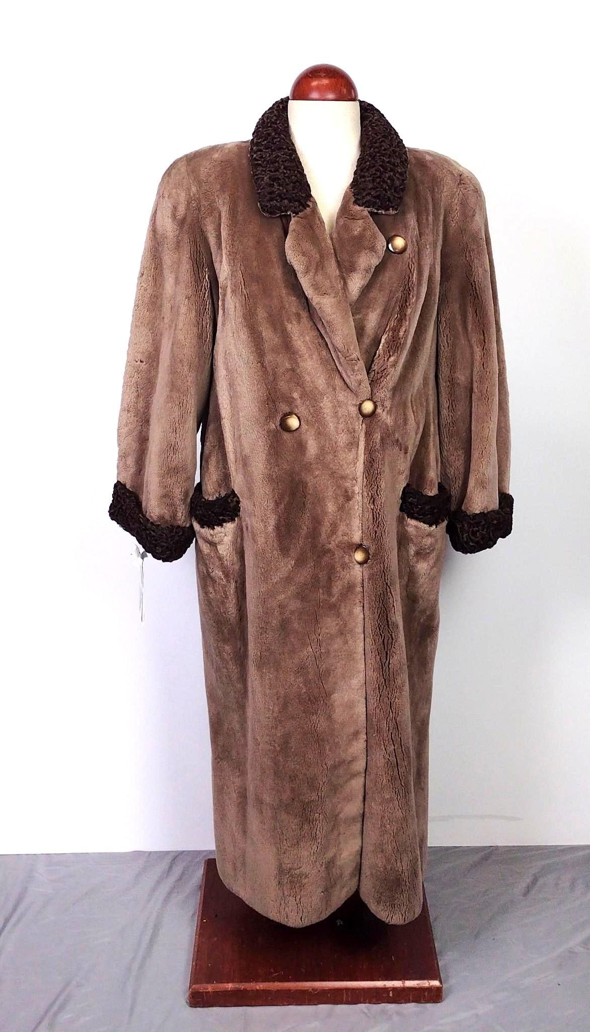 Cafe Dyed Sheared Beaver Coat w/ Persian Lamb Trim (1 of 5)