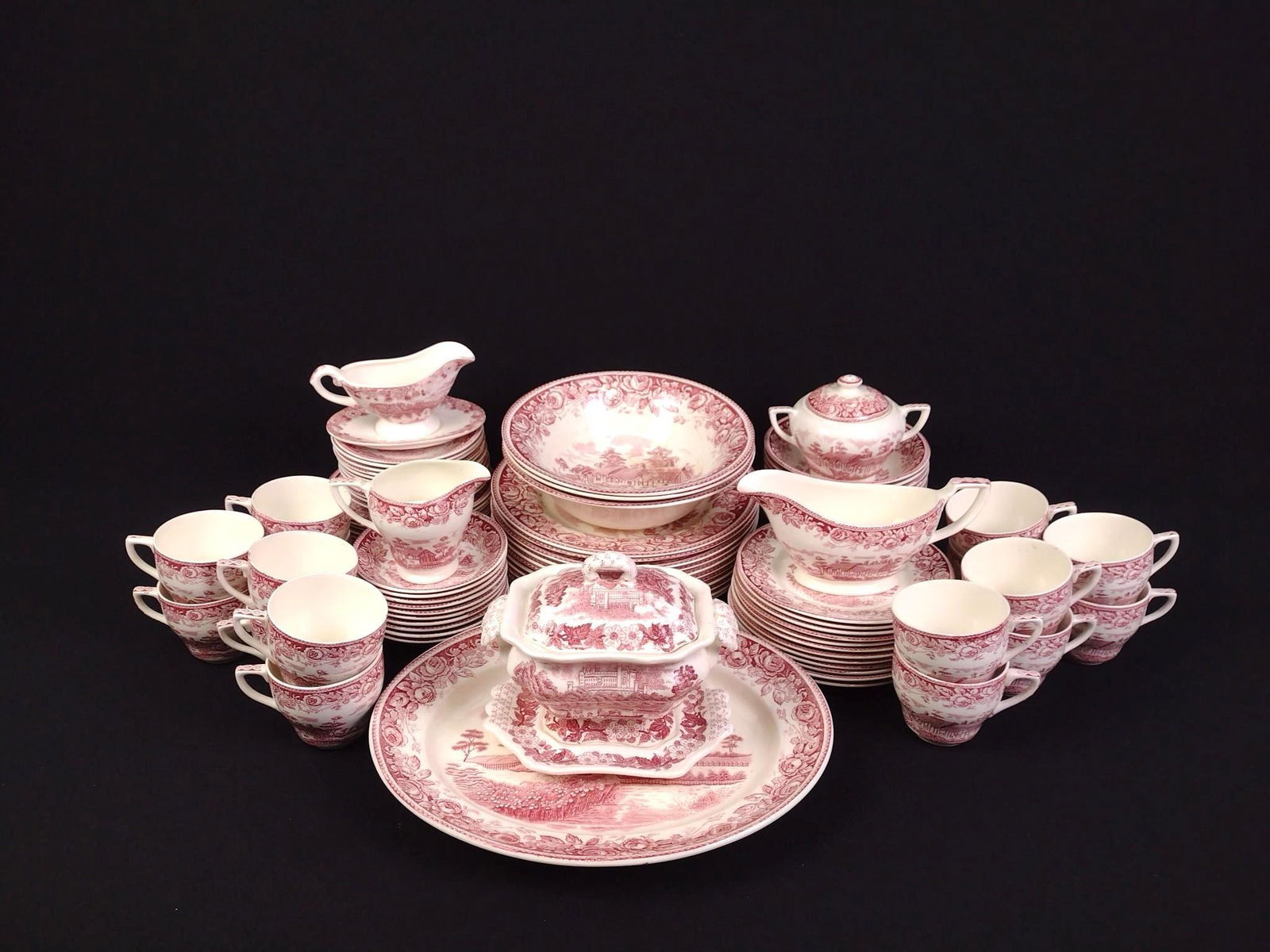 92 Pcs White and Red Strafford Transferware (1 of 5)