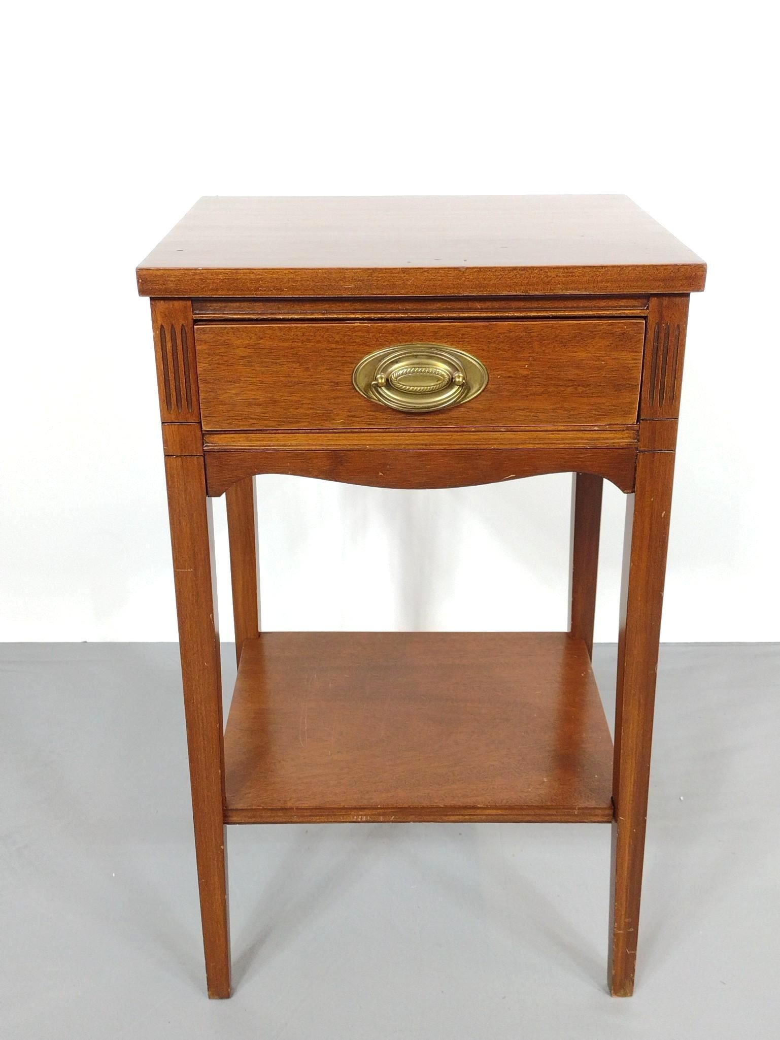 Single Drawer Table: NOT ELIGIBLE FOR IN-HOUSE SHIPPING. 16" wide X 13" deep X 27" high. Has some scratches.