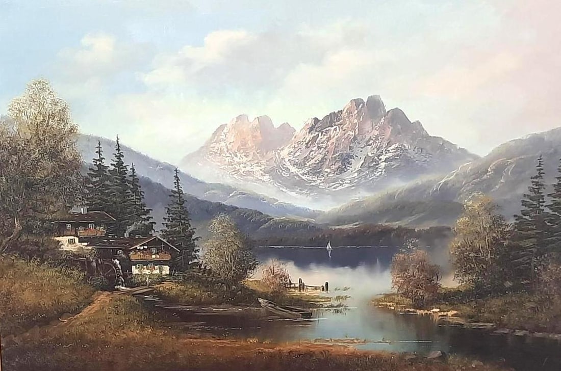 H. Greiner Mountain Scene Continental Painting (1 of 4)