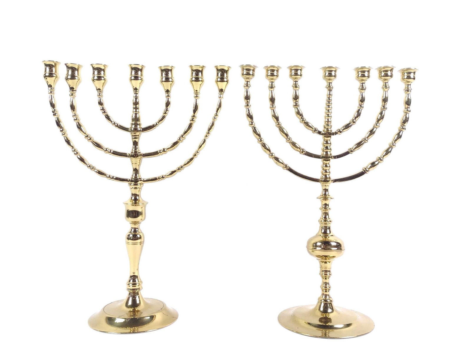2 - 17" Brass Menorah's: Both 11-1/2" wide x 17" high. No marks.
